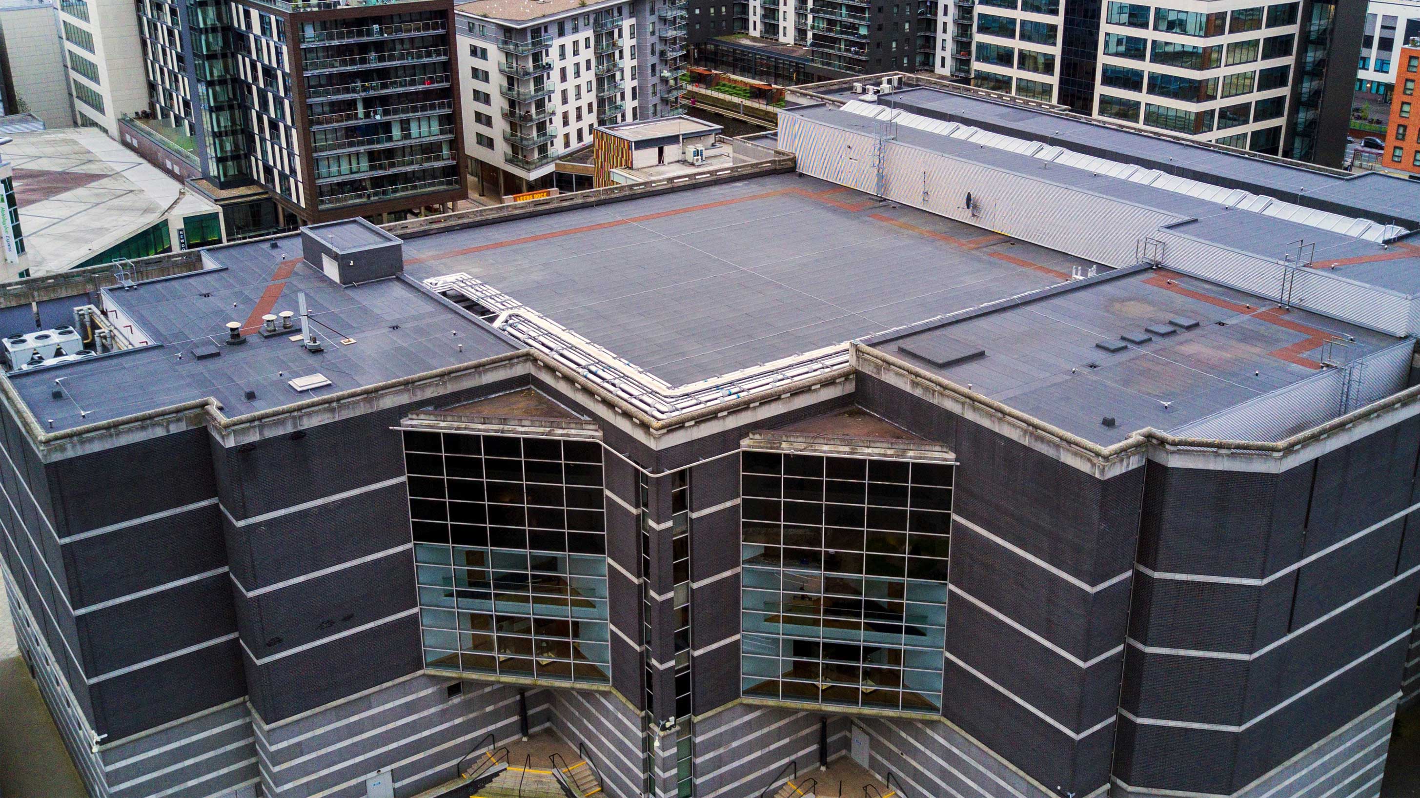 Roof of Royal Armouries building with Bauder Total Roofing System reinforced bitumen waterproofing installed