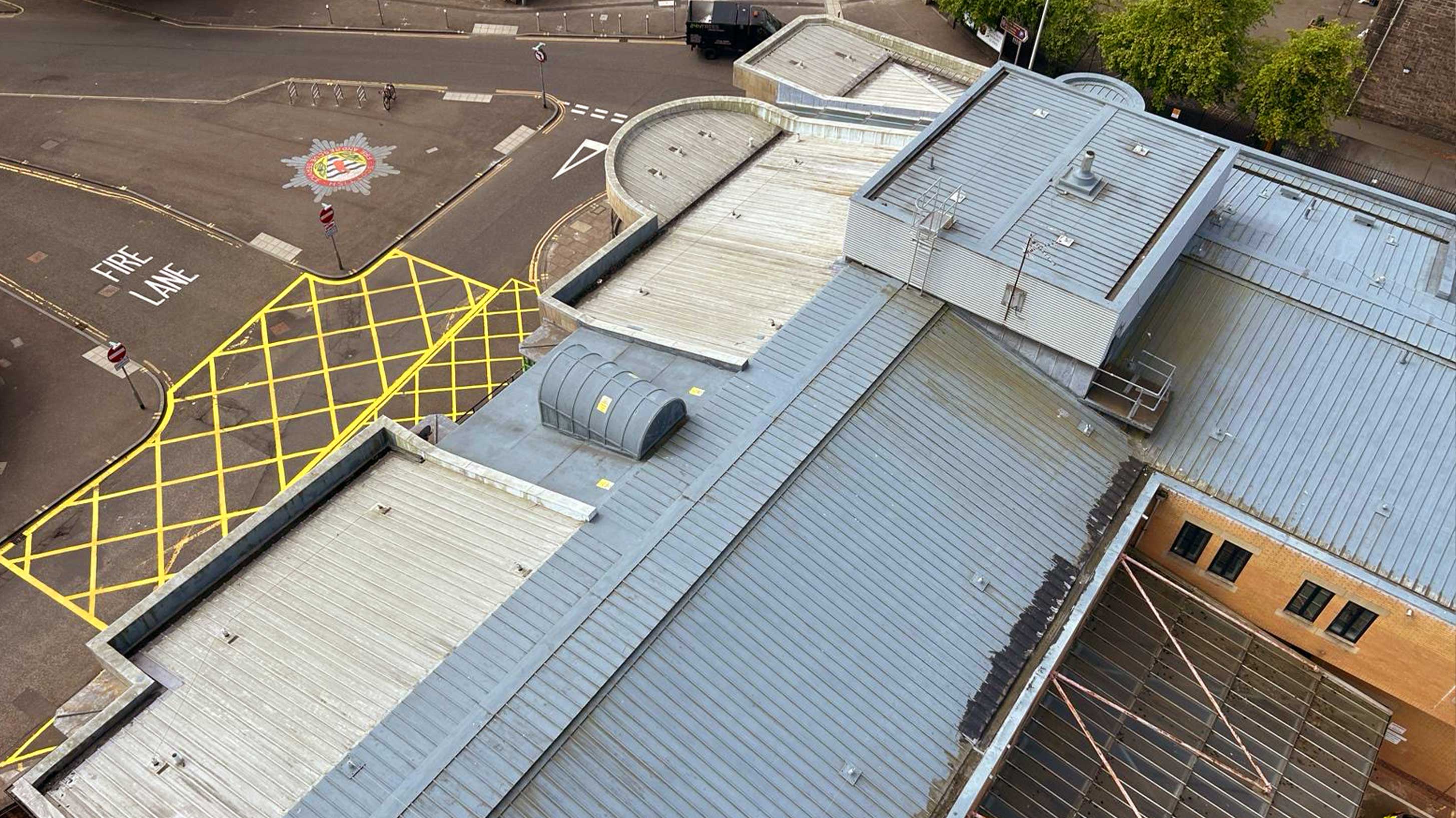 Old deteriorated roof of Tollcross Fire Station