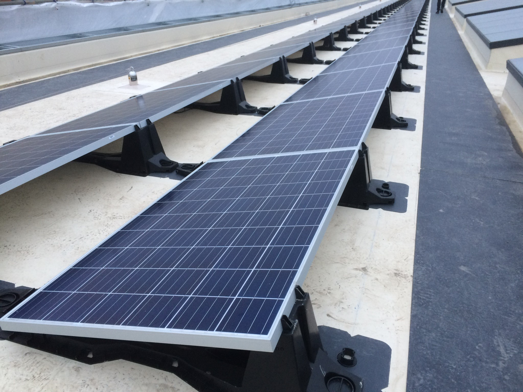 Solar panel installed o a flat roof