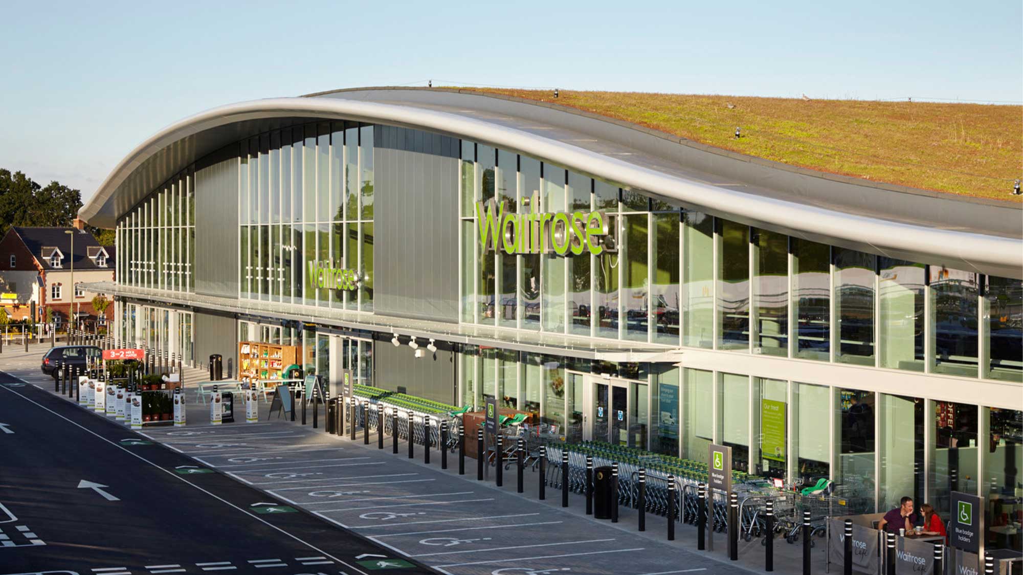 Modern architectural building with green roof to provide environmental benefits