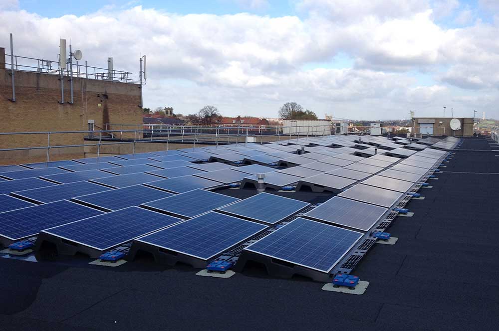 Solar panels installed on Bauder Total roof System 