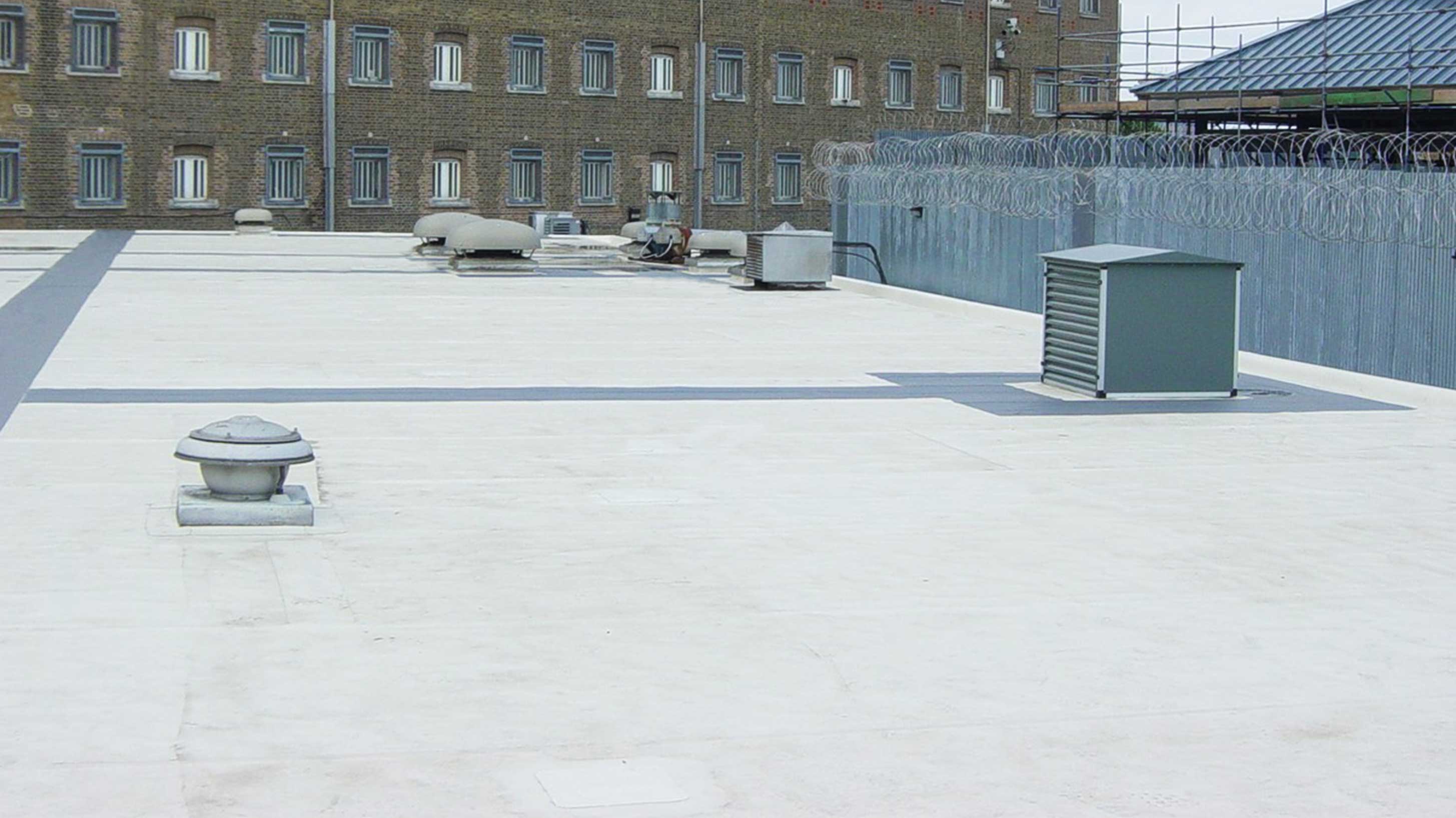 Roof of HMP Pentonville with BauderThermoplan FPO single ply waterproofing system installed