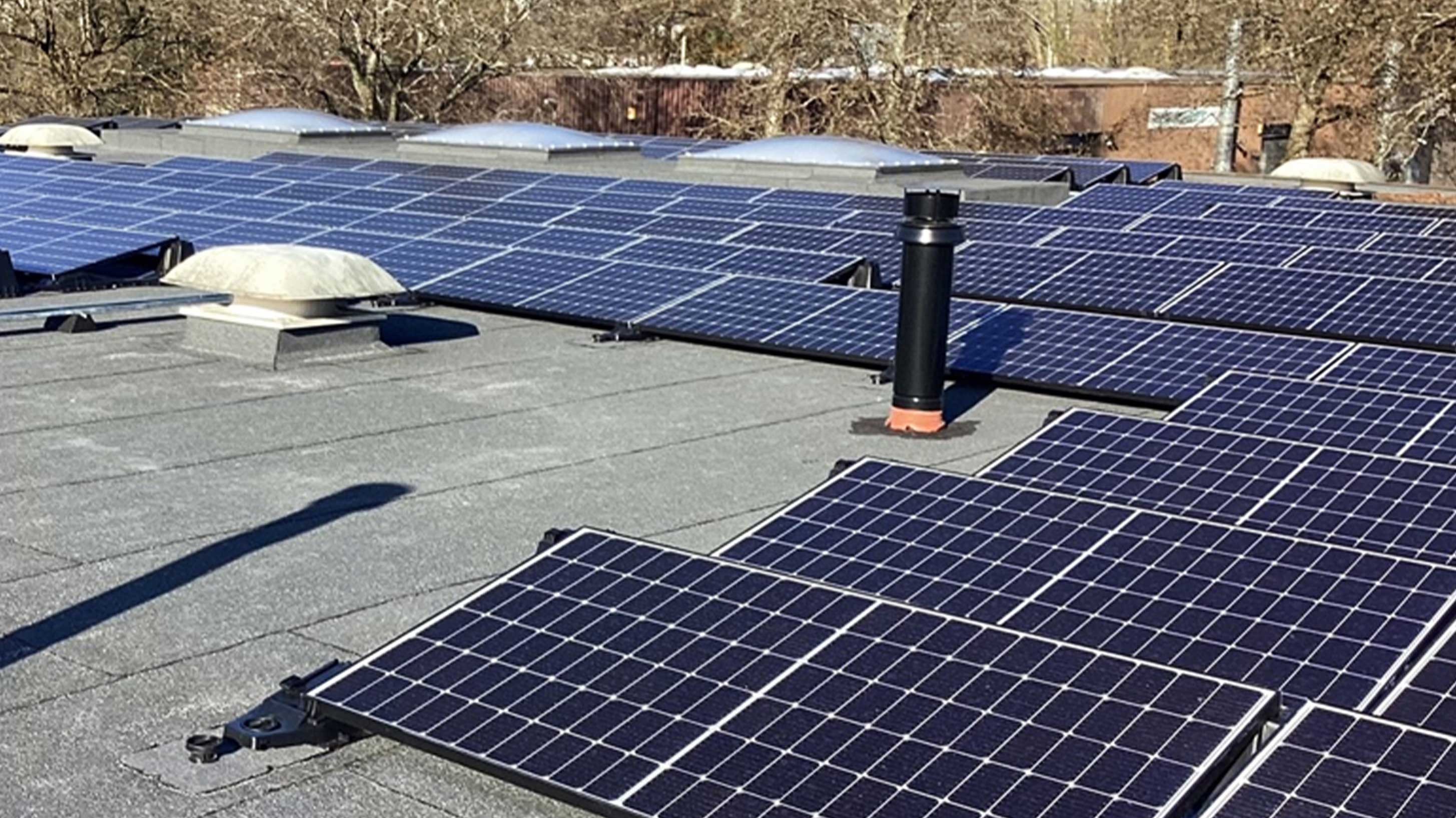 Roof of Red Forge with Bauderflex installed and BauderSOLAR F