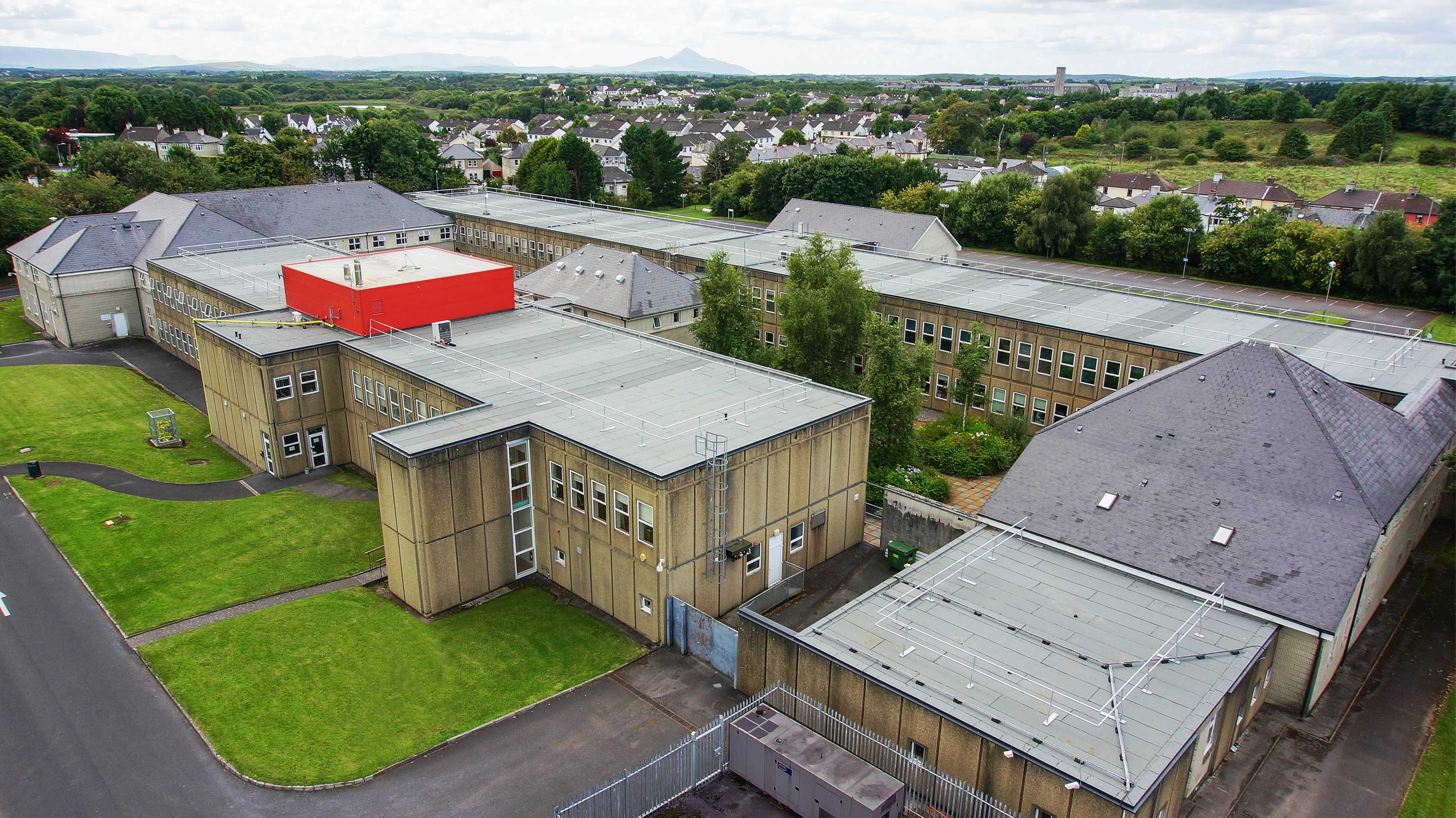 aerial view of Castlebar, a government office building 