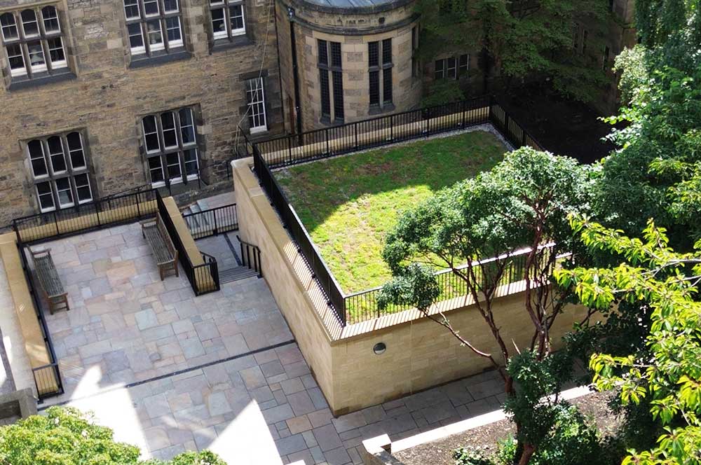 College roof with Bauder green components