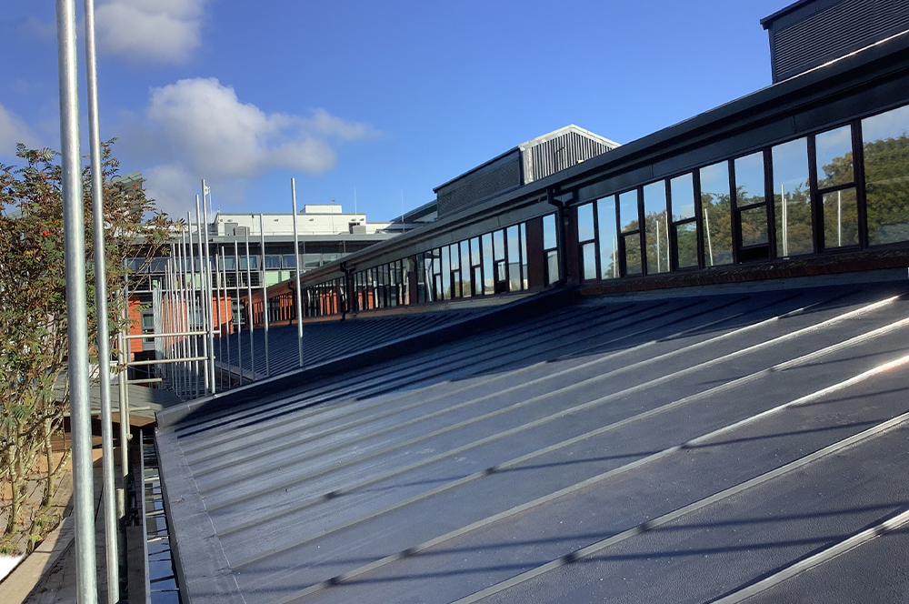 Scaffolding setup at West Suffolk College for roof refurbishment