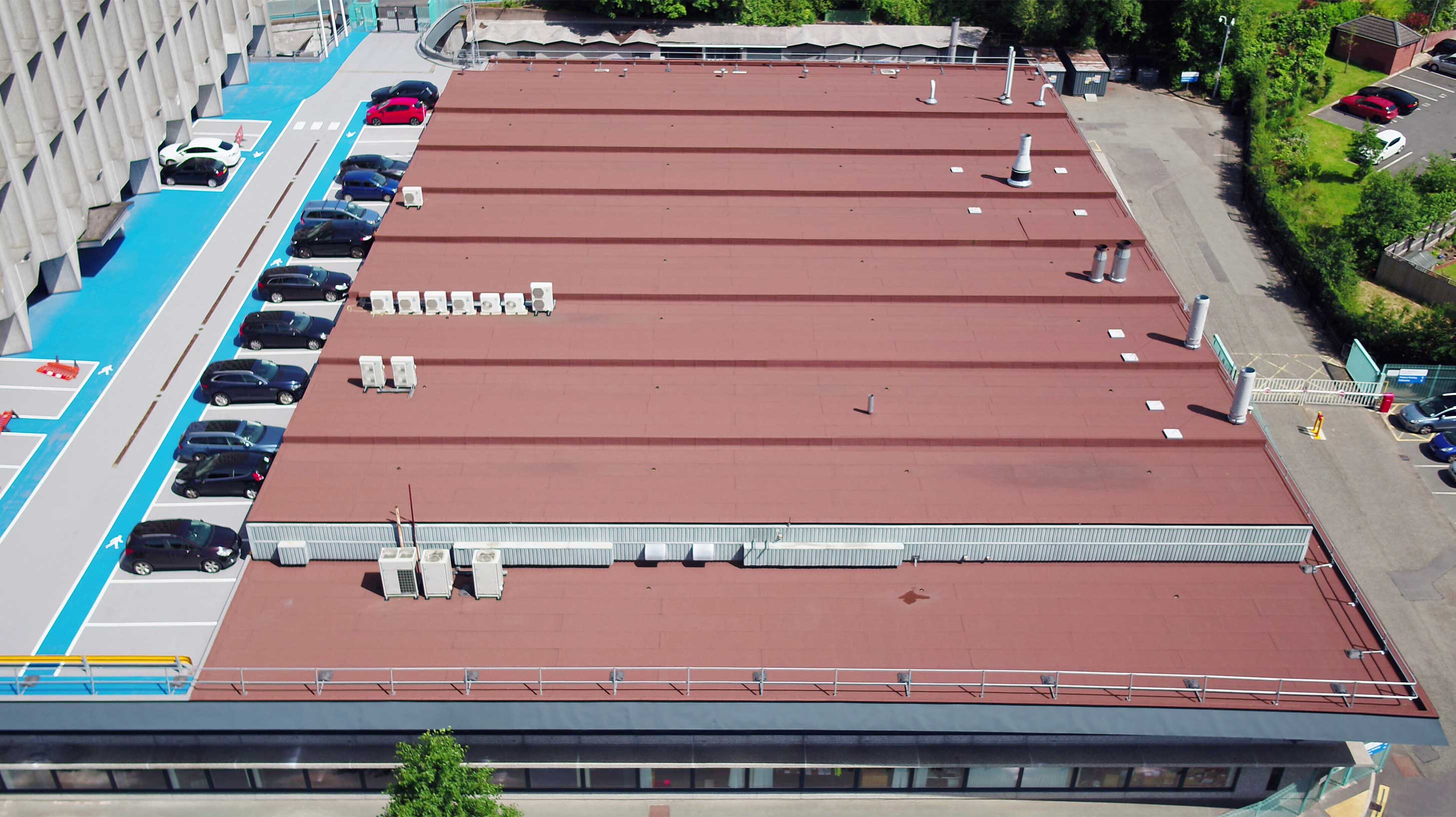 Roof of Hexagon Tower, Manchester, with Bauderflex bituminous waterproofing system installed