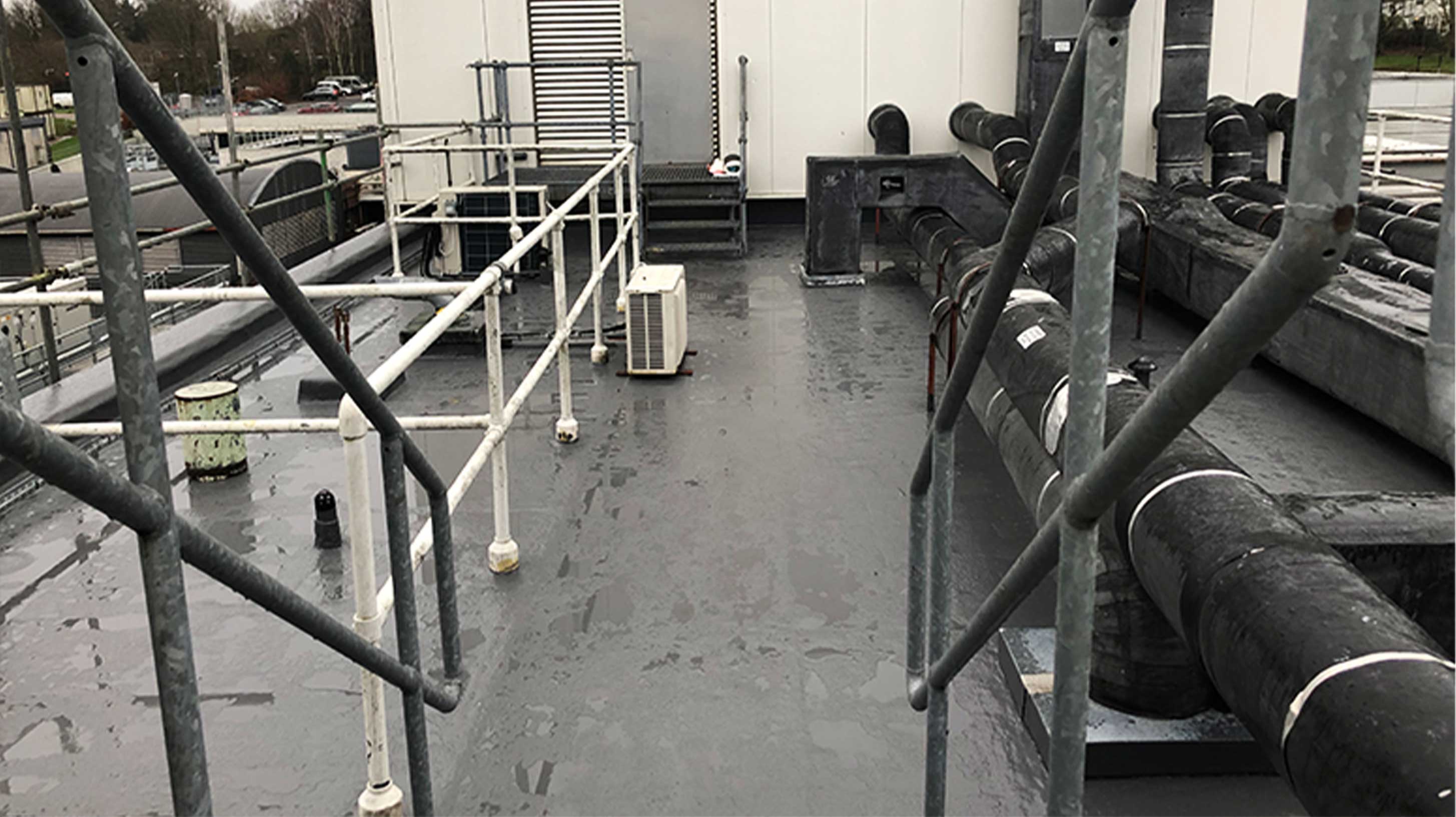 Roof of Royal Marsden Hospital with Bauder LiquiTOP cold applied liquid waterproofing system