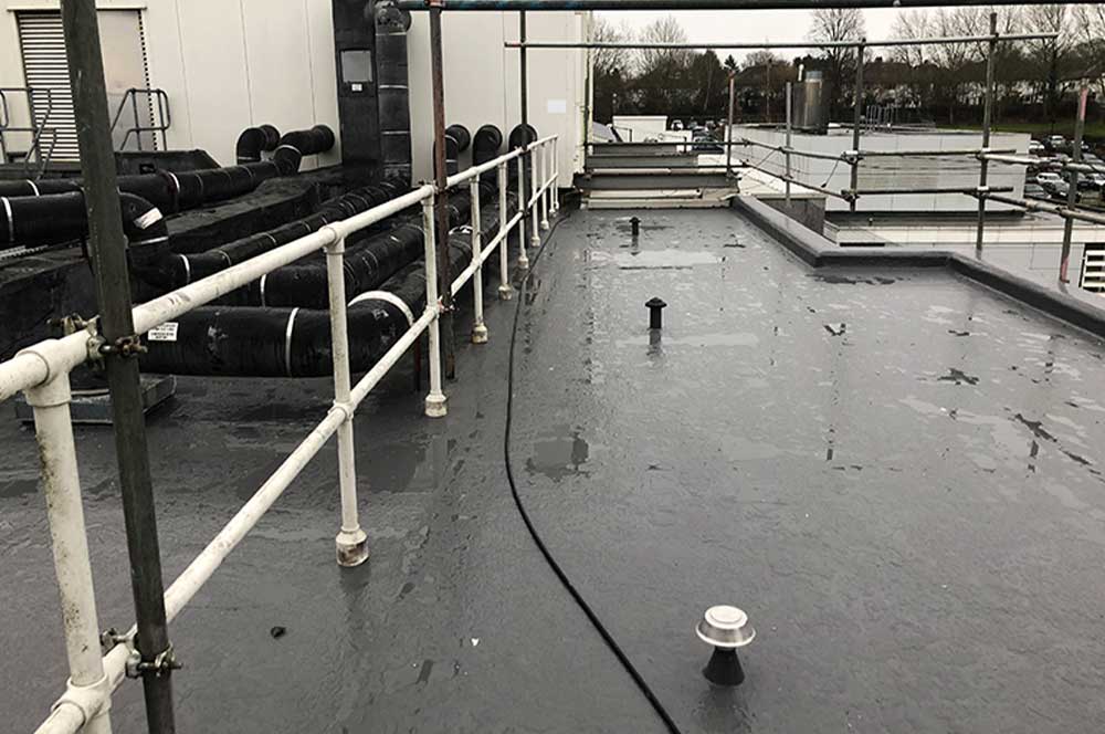 Roof of Royal Marsden Hospital with Bauder LiquiTOP cold applied liquid waterproofing system