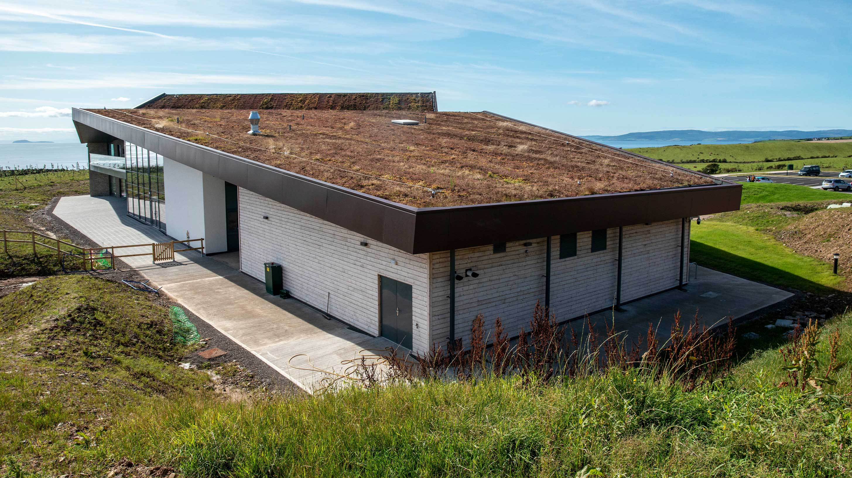 Side view of Lagg Distillery with green roof installed