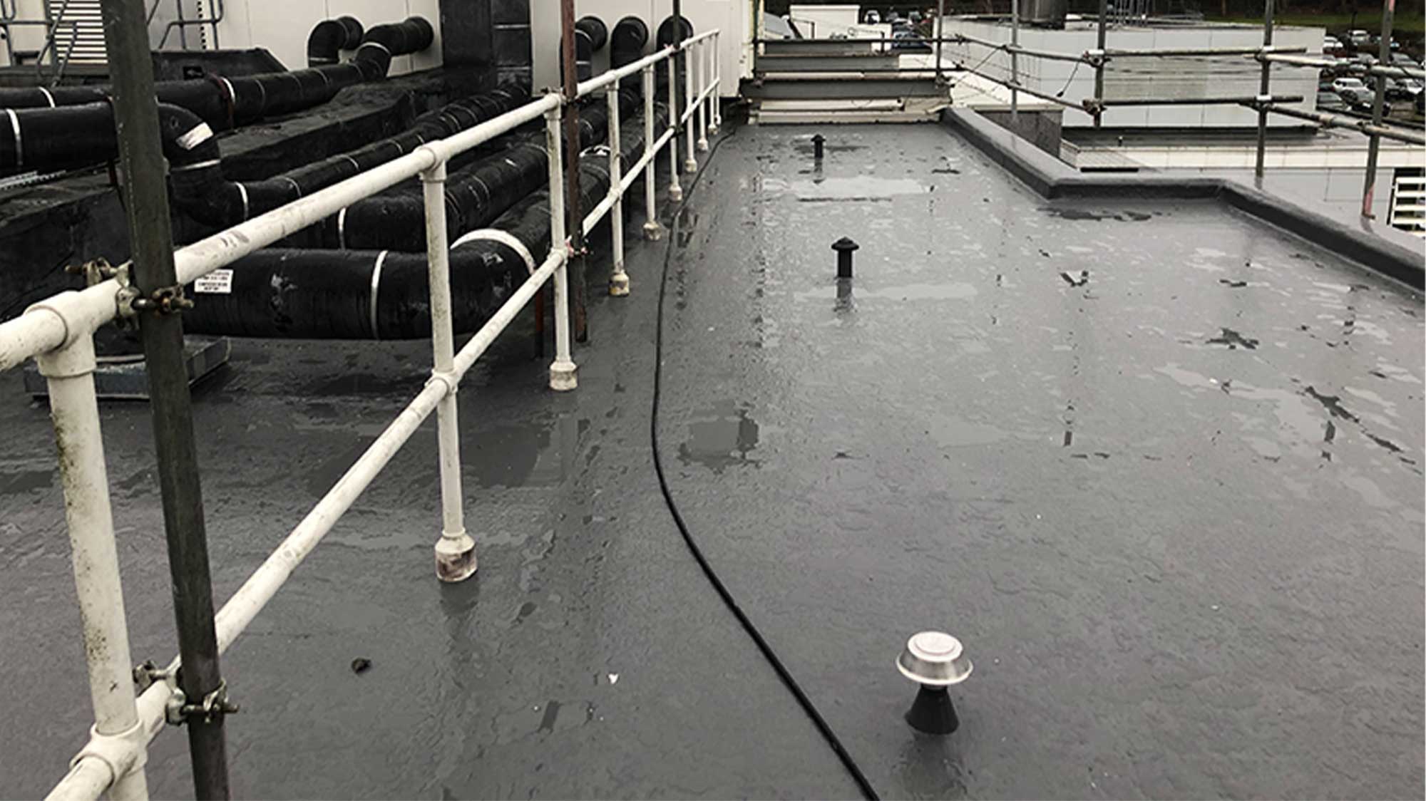 Roof of Royal Marsden Hospital with Bauder LiquiTOP cold applied liquid waterproofing system