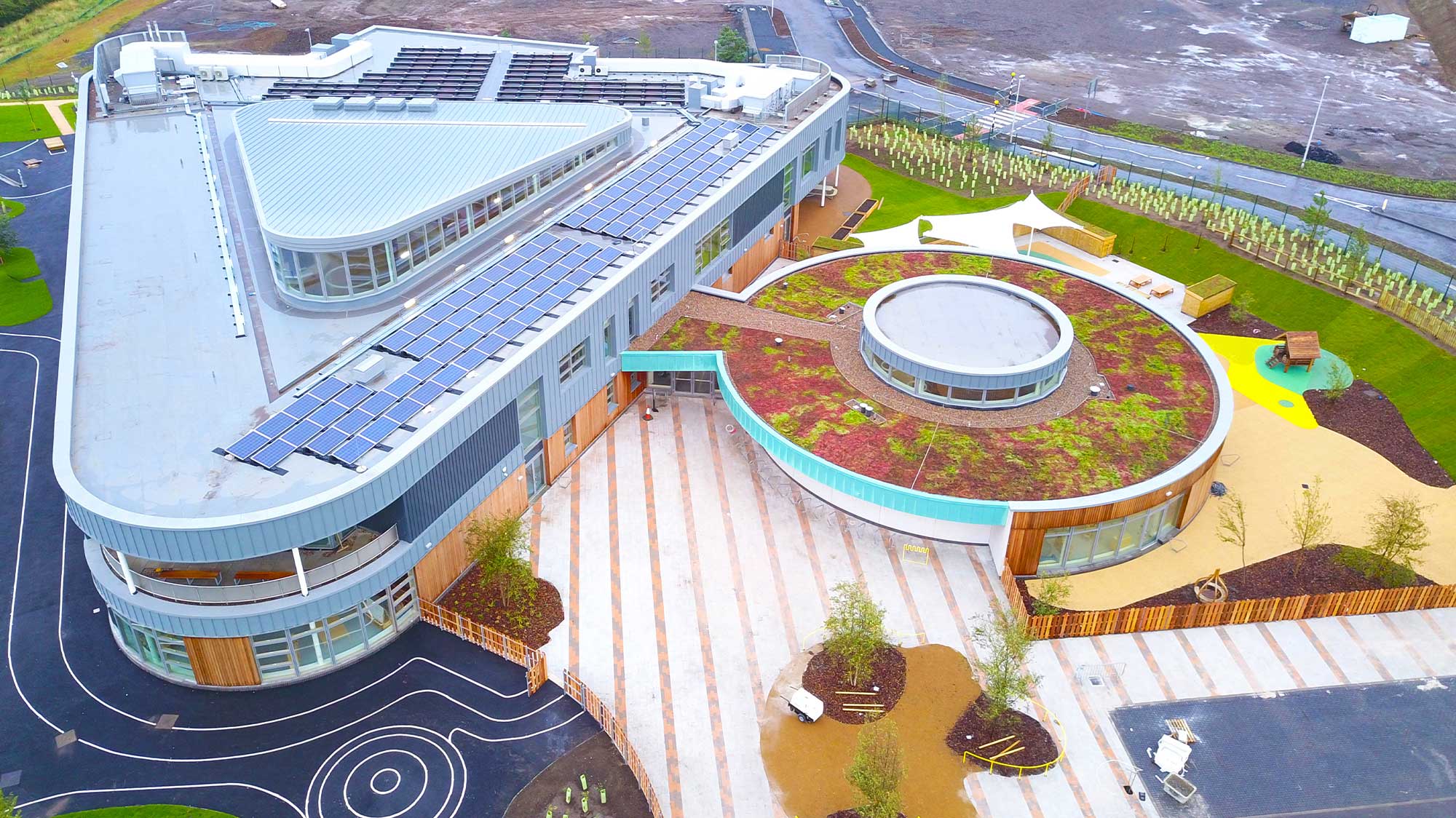 Aerial view of Maidenhill Primary school with new roof installed