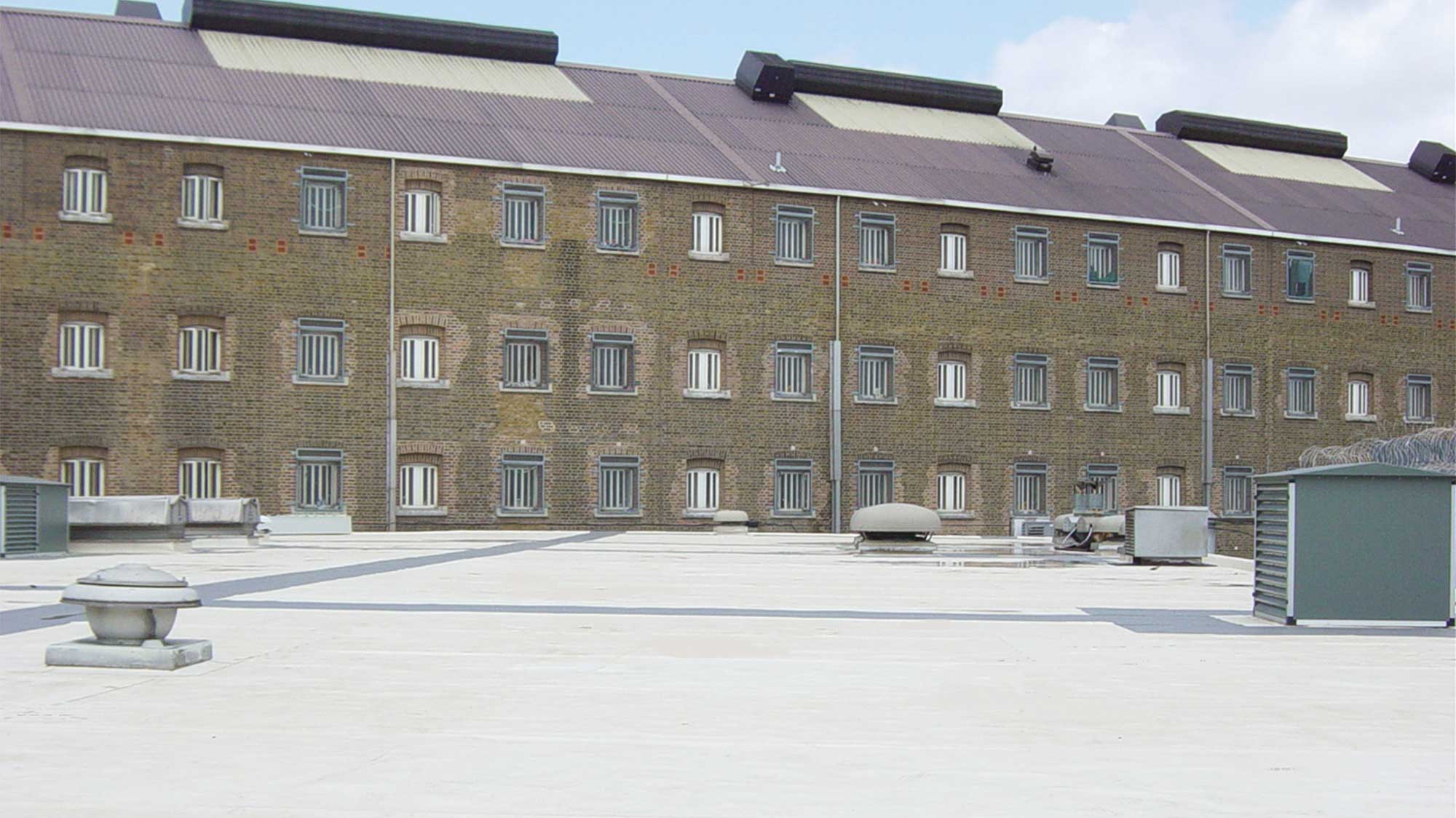 Roof of HMP Pentonville with BauderThermoplan FPO single ply waterproofing system installed