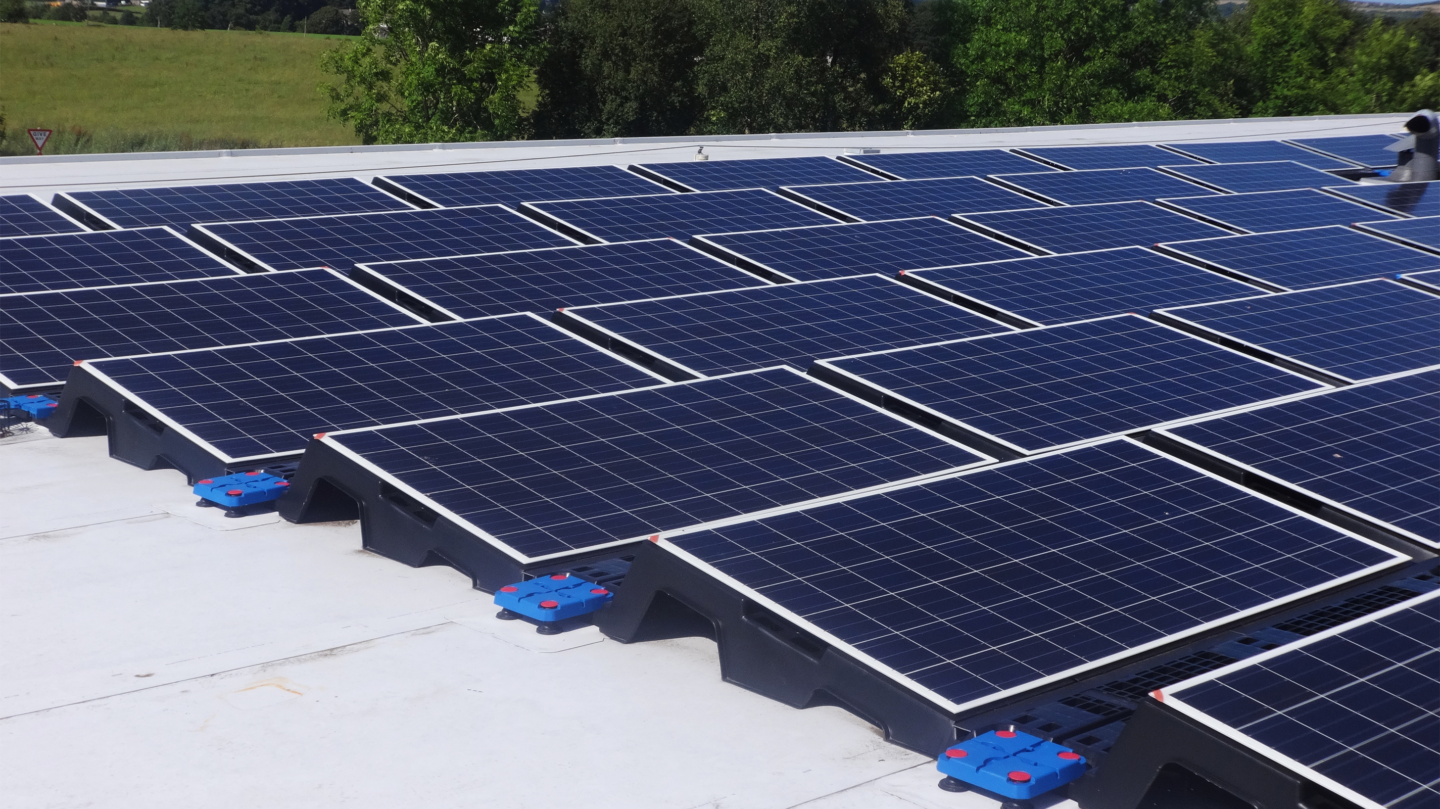 Array of Solar Panels on Linn Products Ltd roof installed on Bauder Thermofol PVC single ply waterproofing system