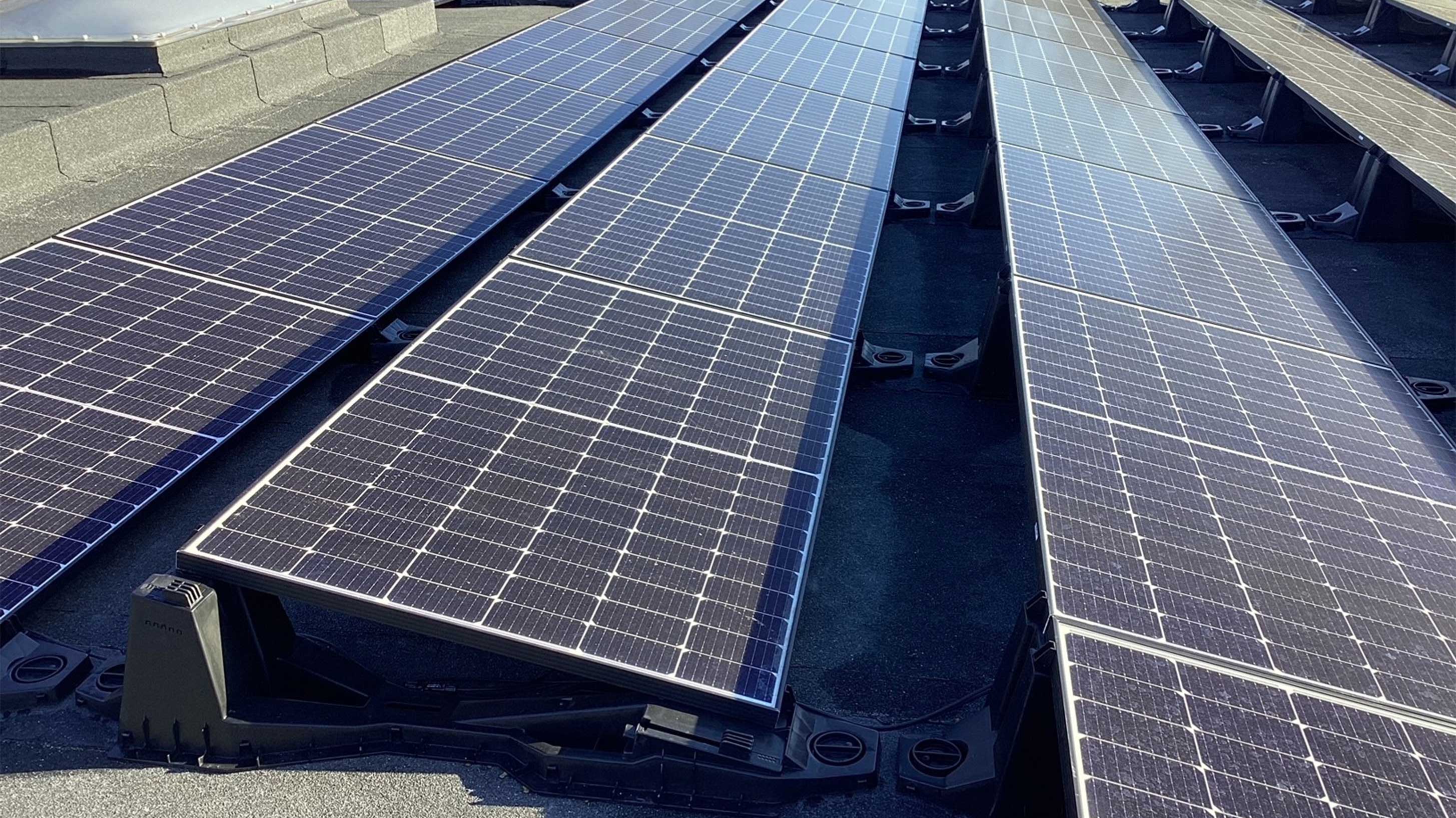 Several solar panels on Red Forge roof