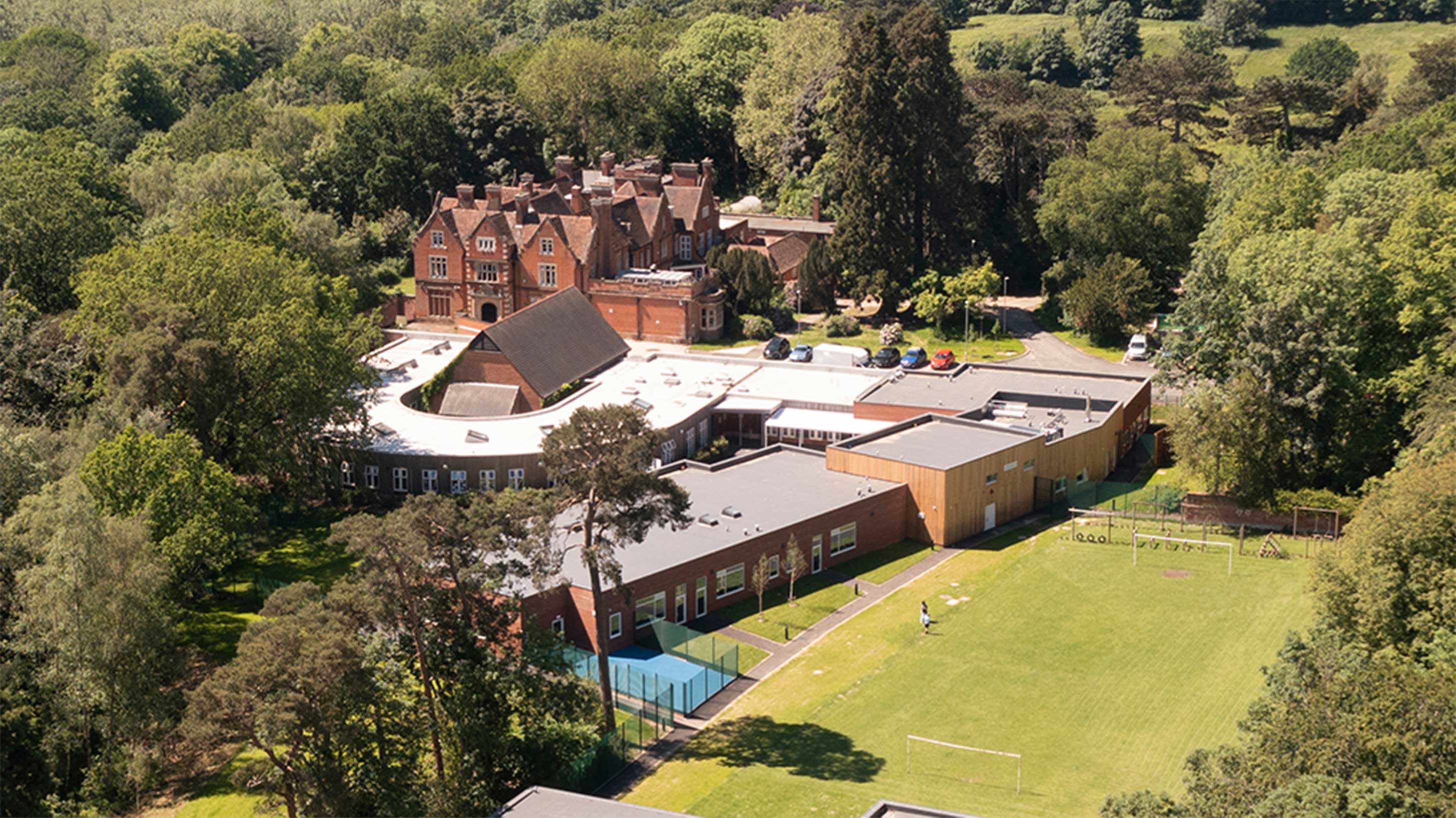 Aerial view of Ramsden Hall Academy with Bauder Thermofol PVC single ply waterproofing system with BauderROCK insulation