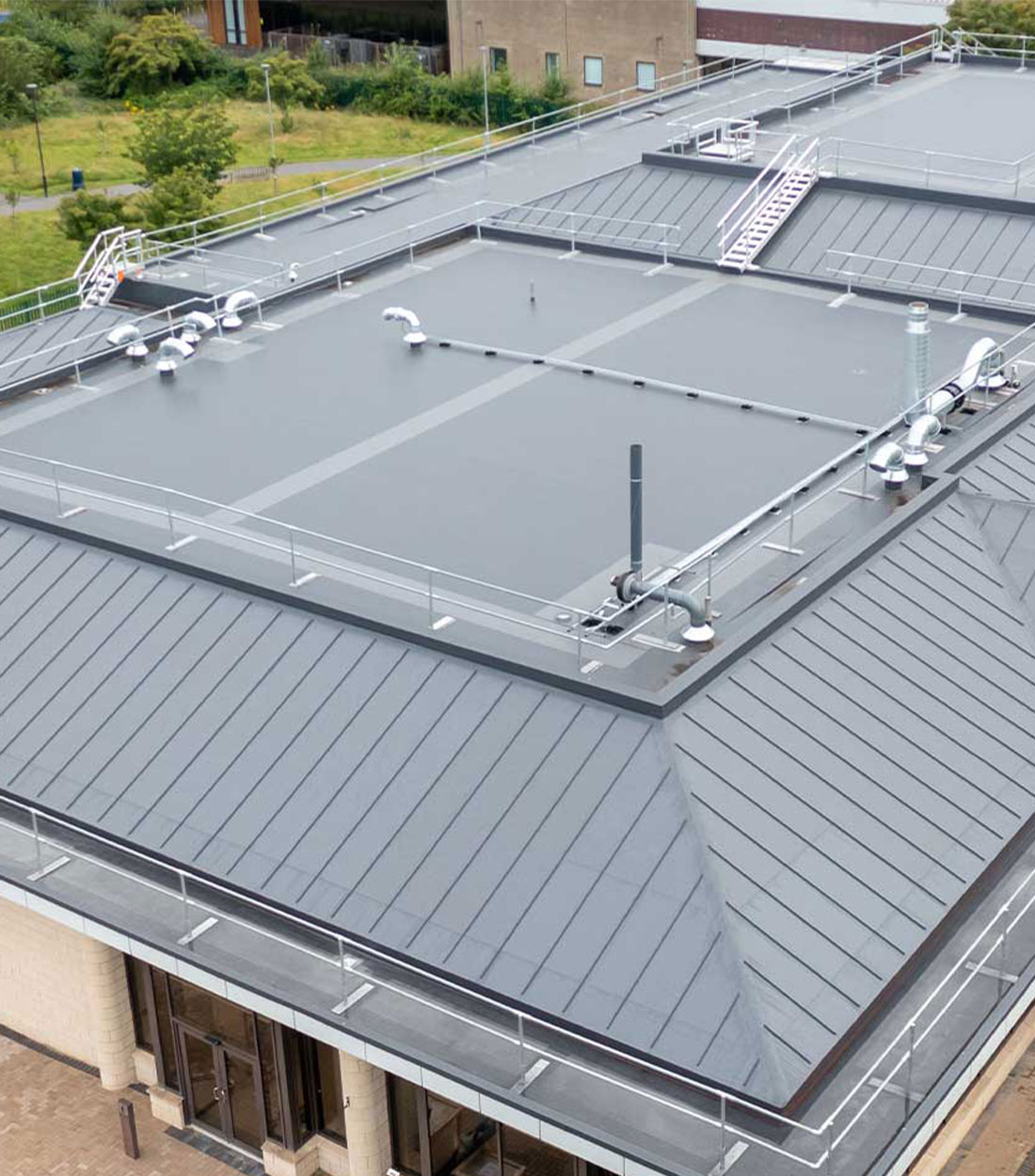 University roof with bauder thermofol pvc single ply roof system