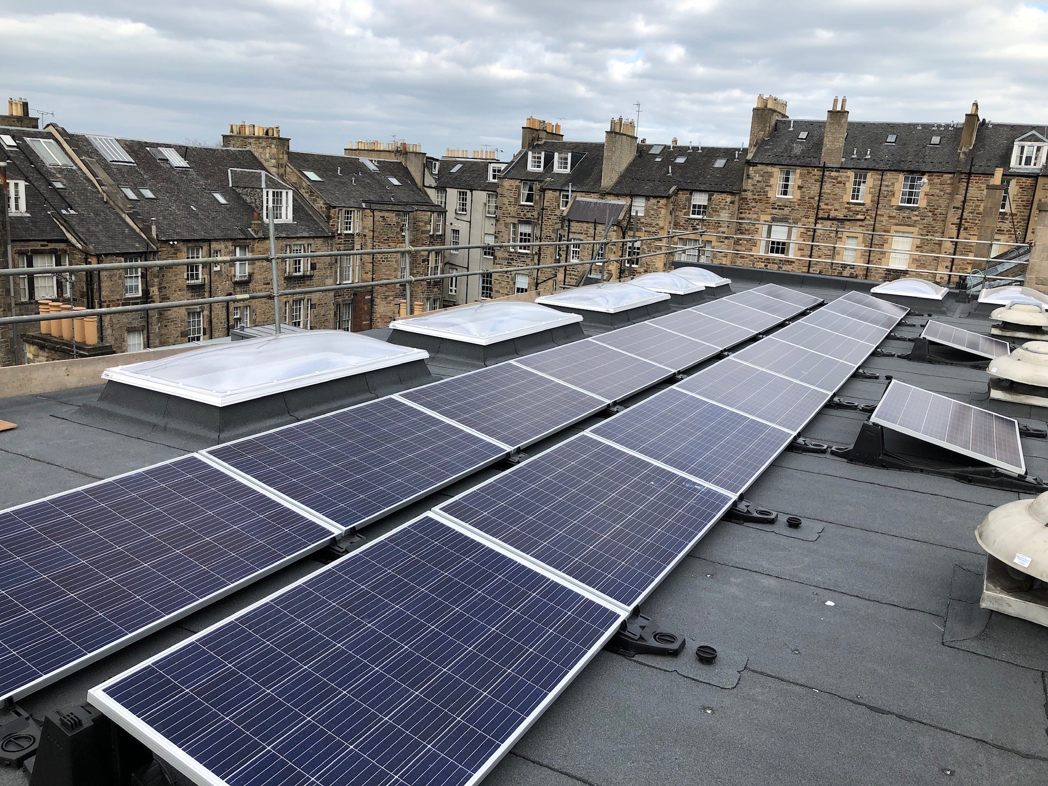Array of solar panels on a roof