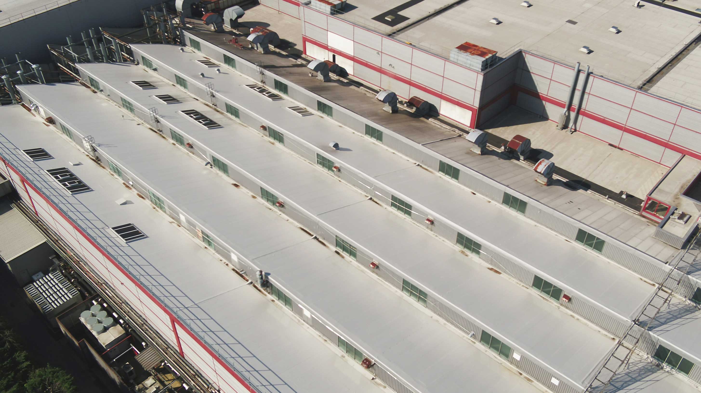 Unilever cosmetics factory and research site roof overview