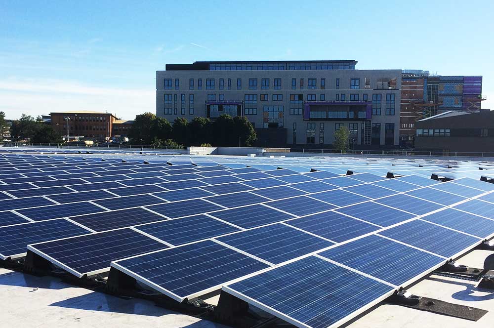 Bristol University Enterprise Zone with a large PV array on single ply waterproofing