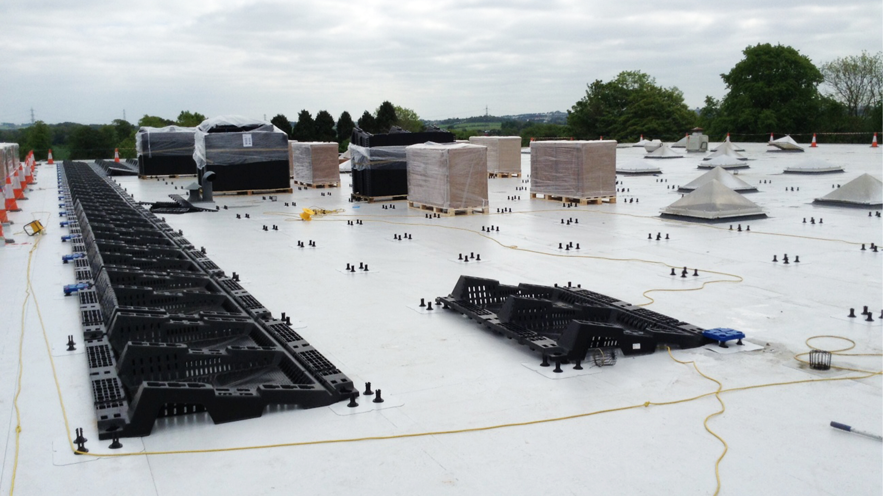 Linn Products Ltd roof undergoing refurbishment with Bauder Thermofol PVC single ply waterproofing system with BauderSOLAR
