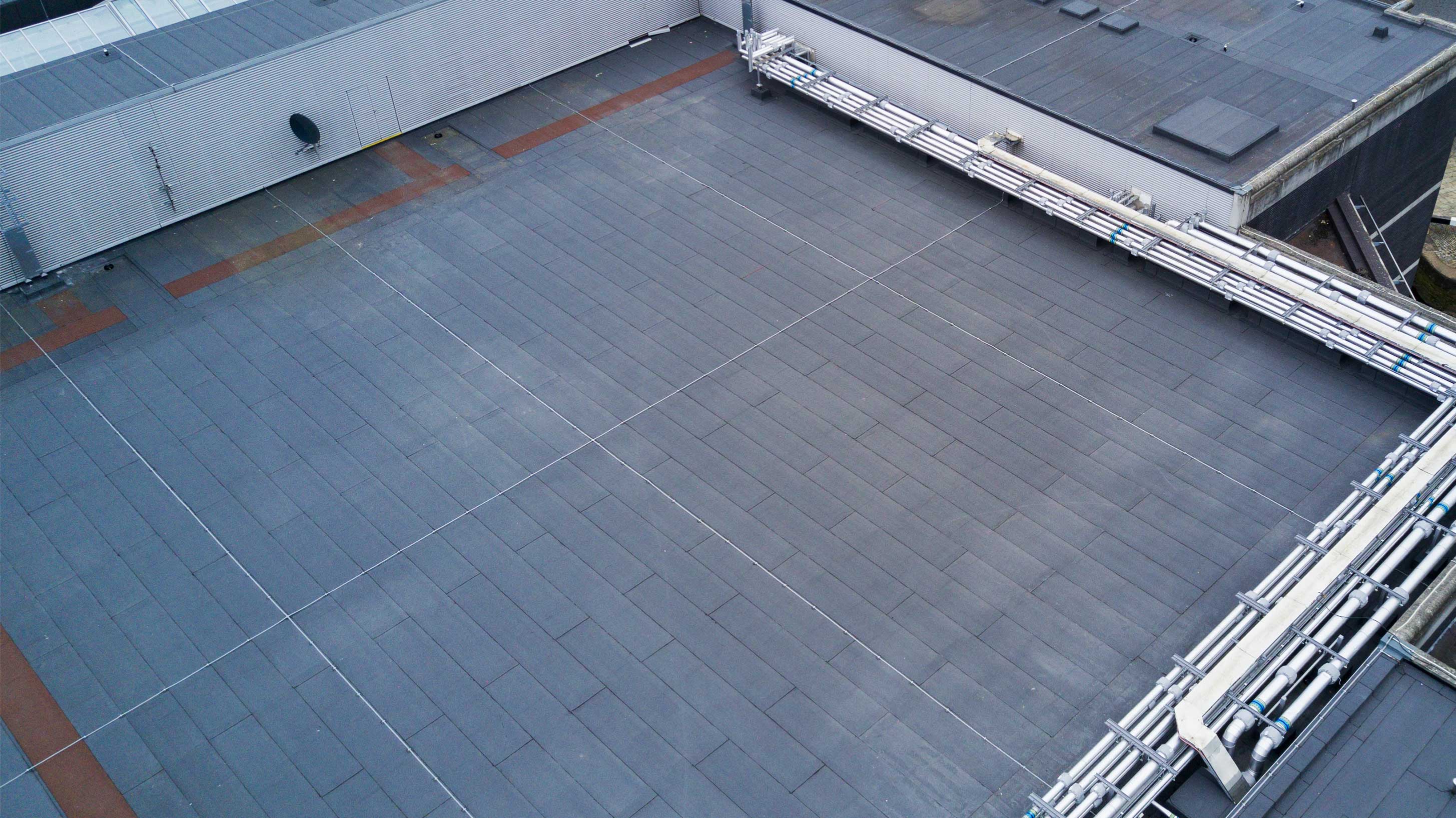 Roof of Royal Armouries building with Bauder Total Roofing System reinforced bitumen waterproofing installed