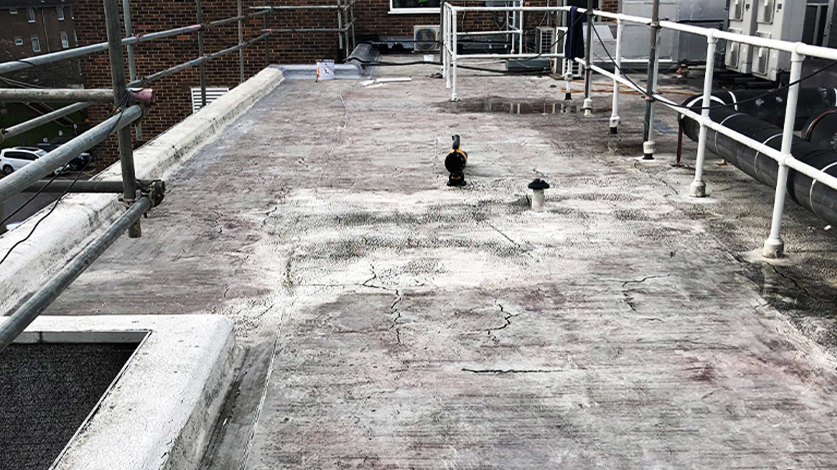 Roof of Royal Marsden Hospital with Bauder LiquiTOP cold applied liquid waterproofing system