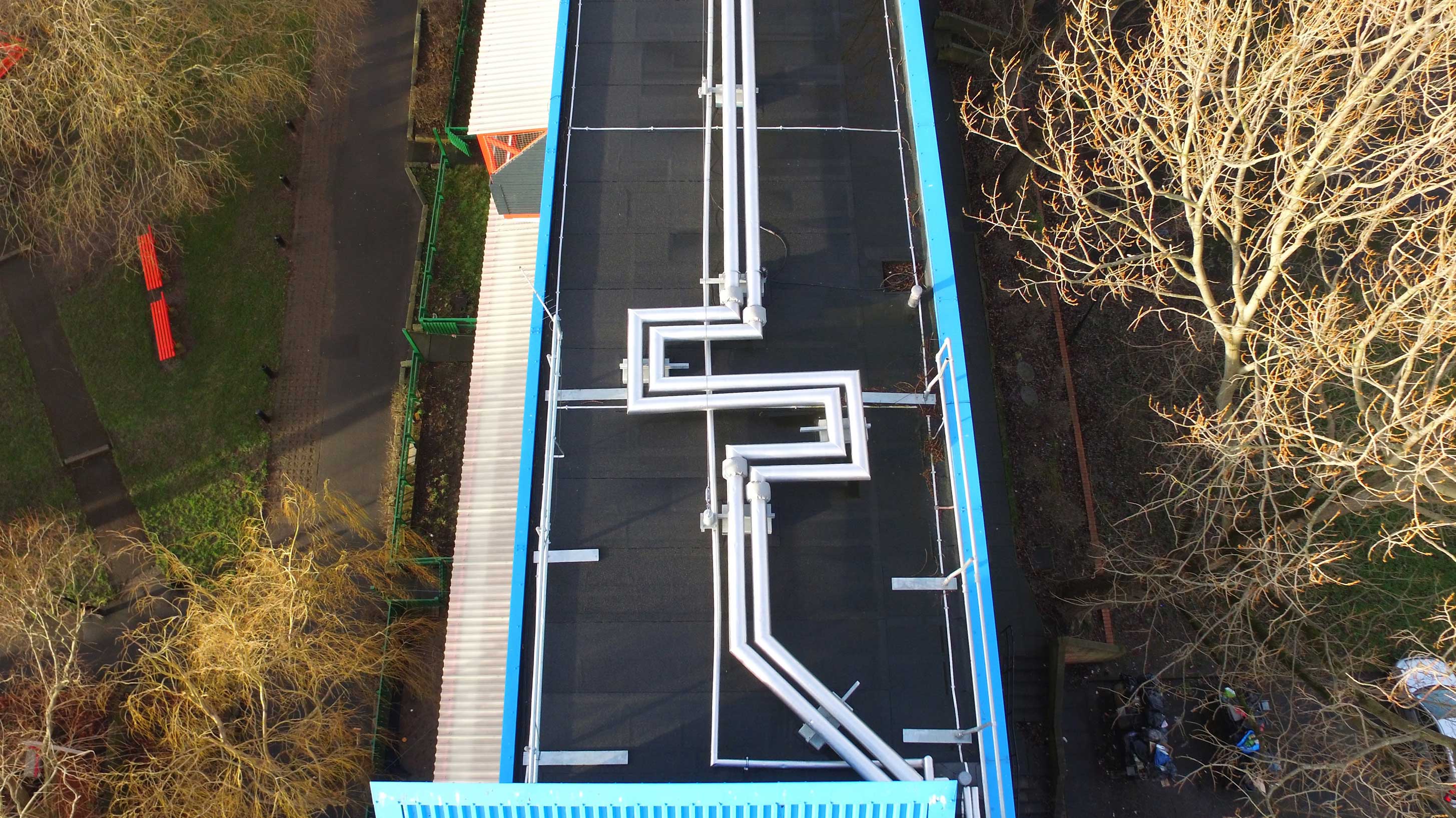 A building in Byker Wall estate, showing roof completed with Bauder Total Roof System 