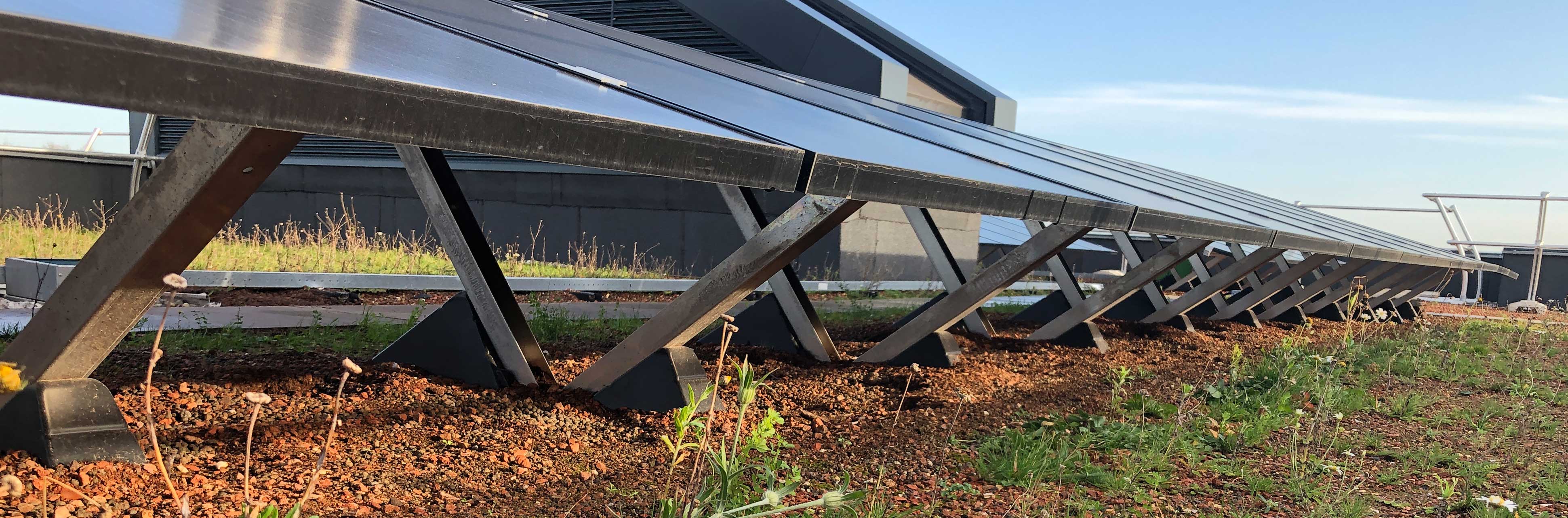 University roof with BauderGREEN and solar panels installed