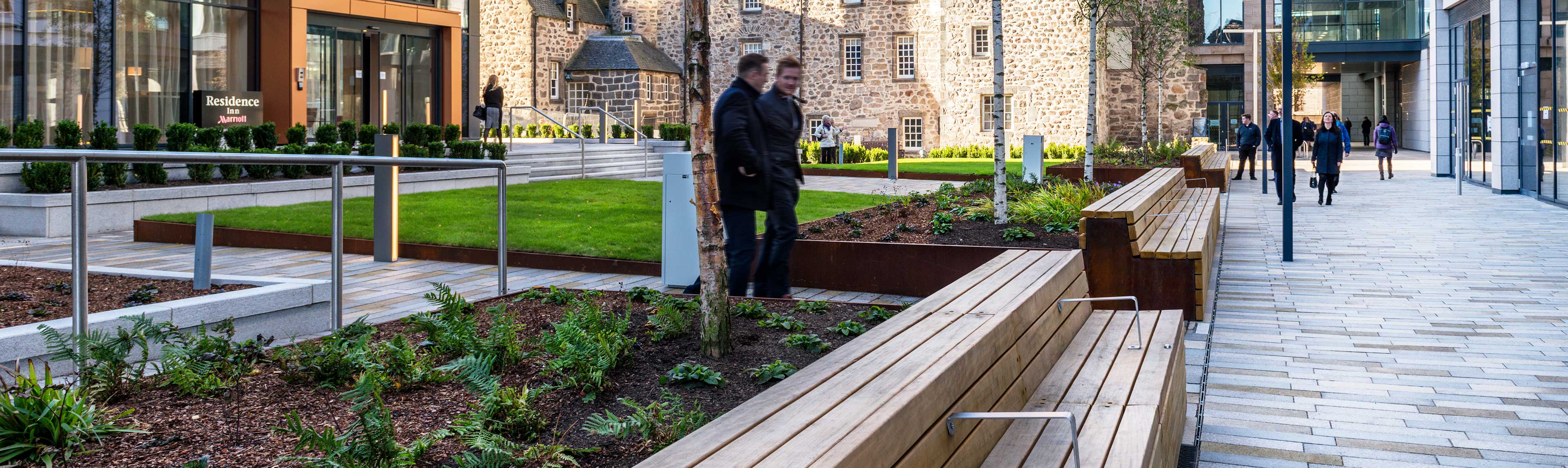 Accessible green roofs and gardens are used for recreational and leisure purposes.