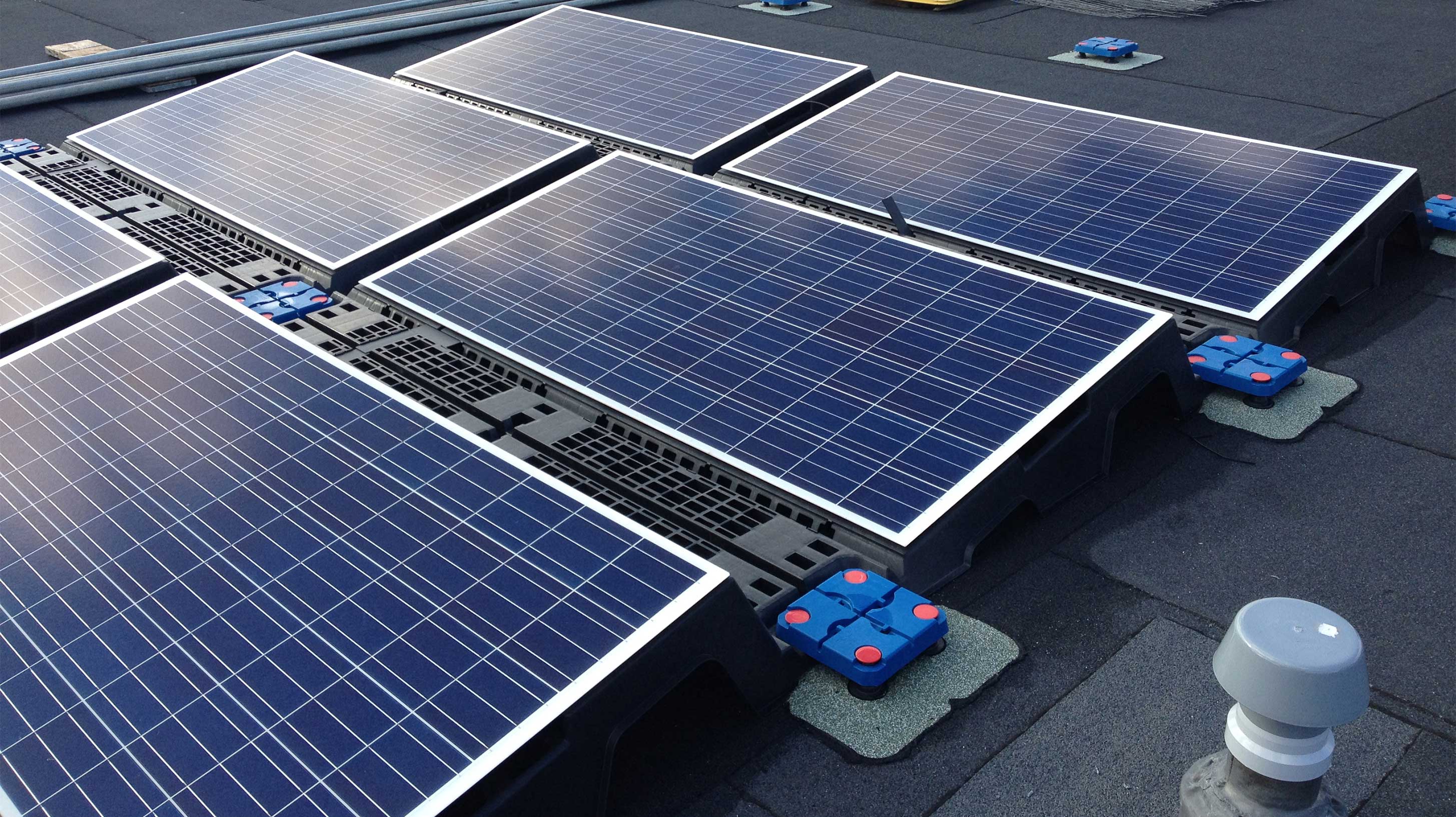 Solar panels installed on Bauder Total roof System 