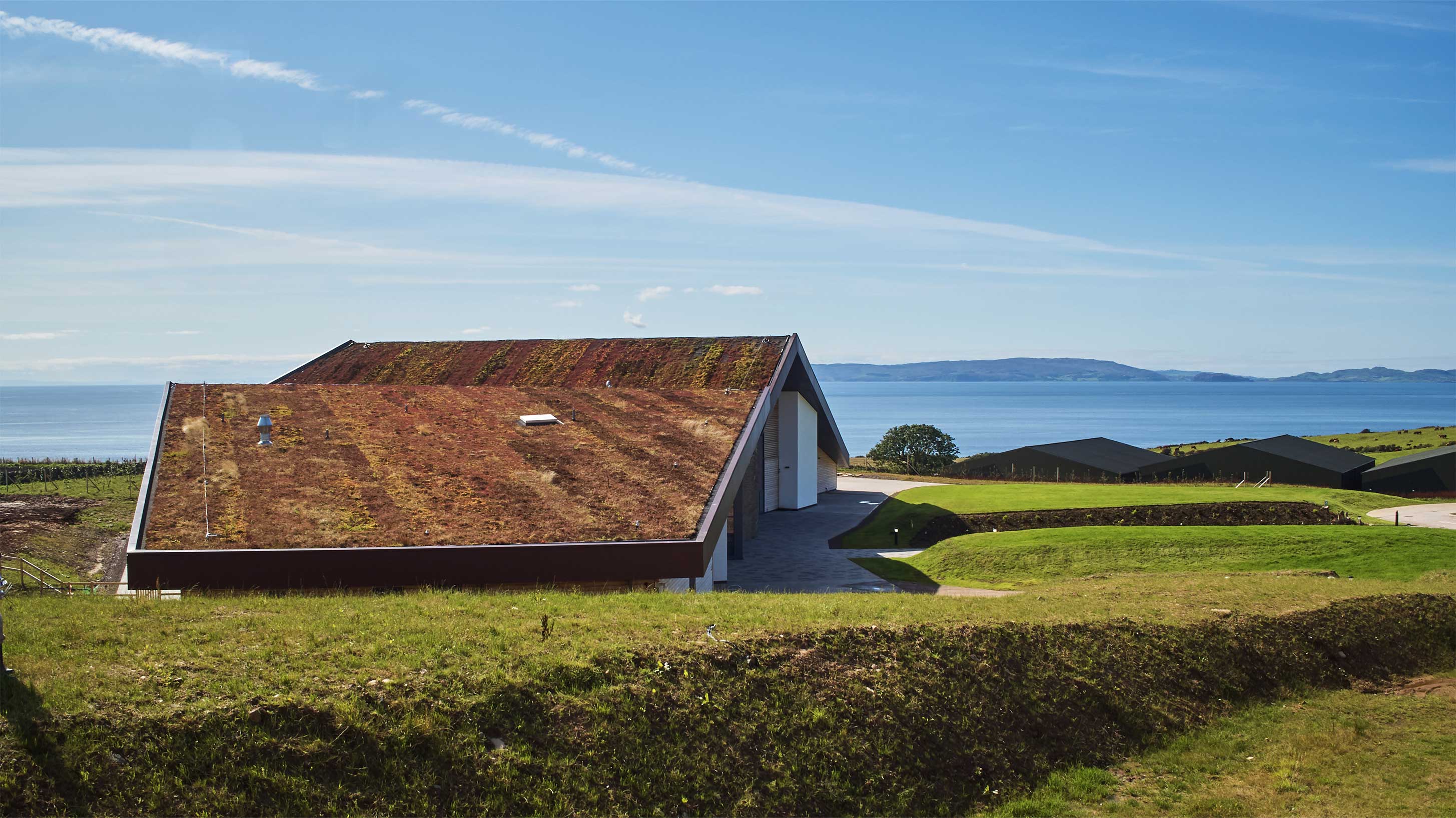 View of Lagg distillery with hedge in the foreground 