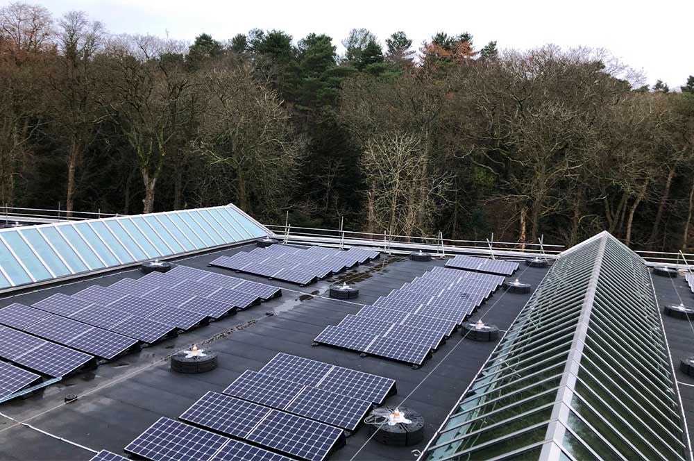 Array of solar panels on The Burrell Collection's roof