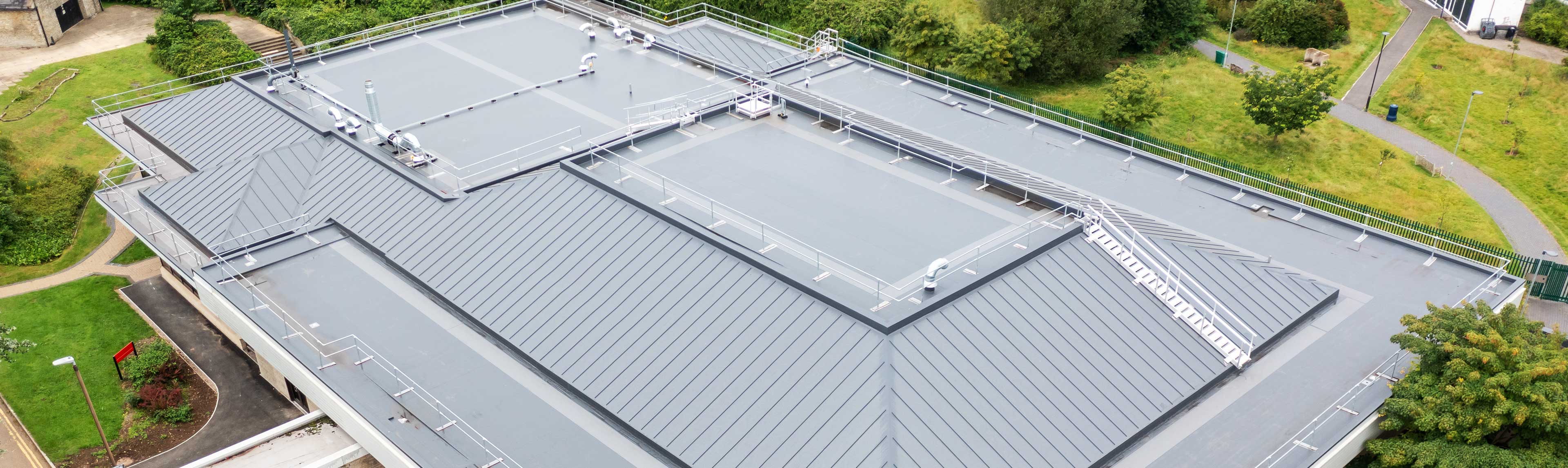 University roof with bauder thermofol pvc single ply roof system with Infill Overlay System