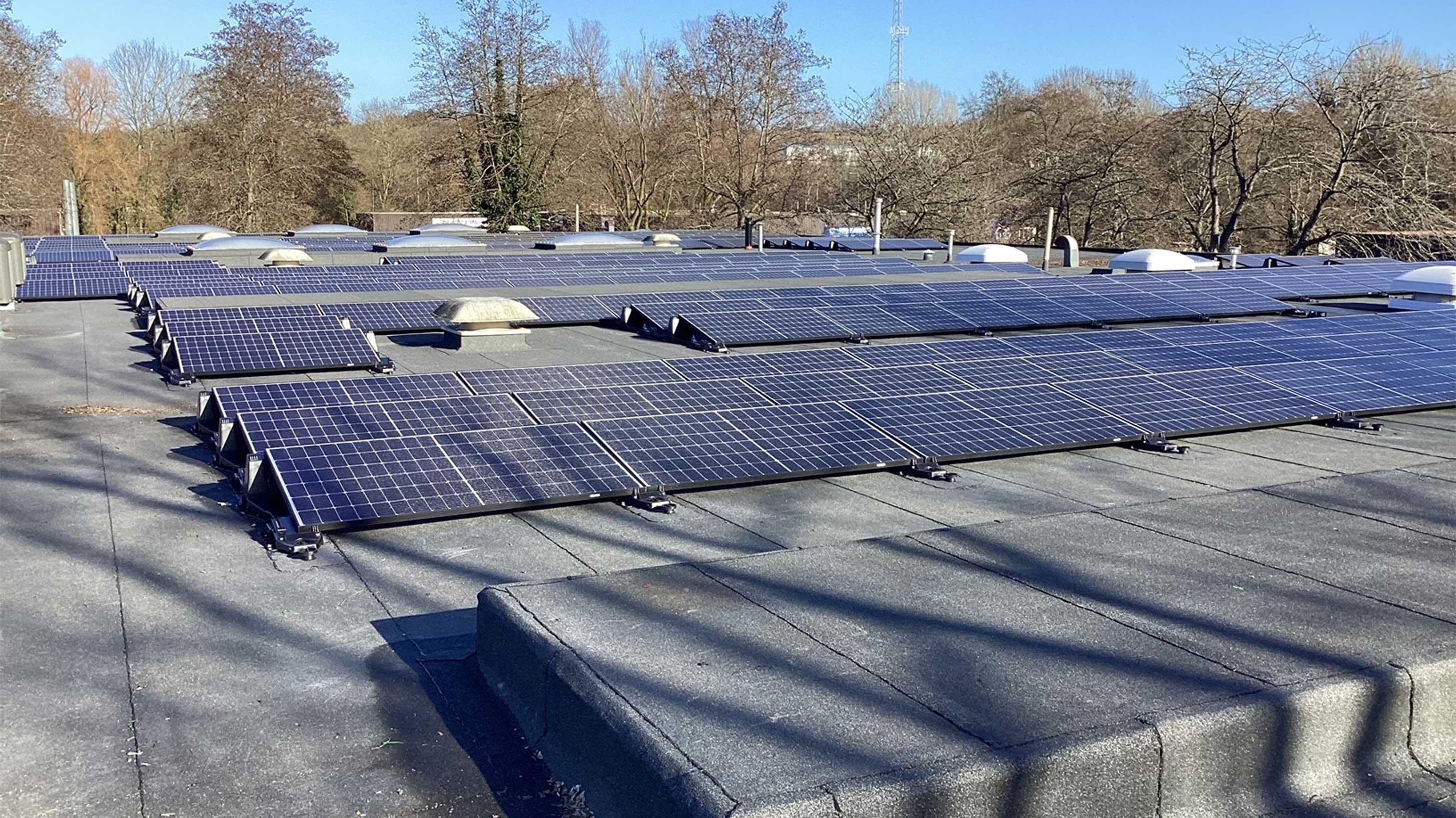 Array of solar panels on Red Forge roof
