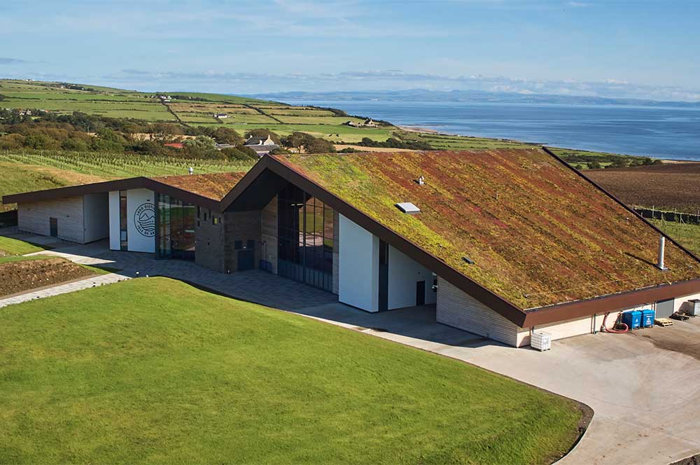 Aerial view of Lagg Distillery with green roof installed