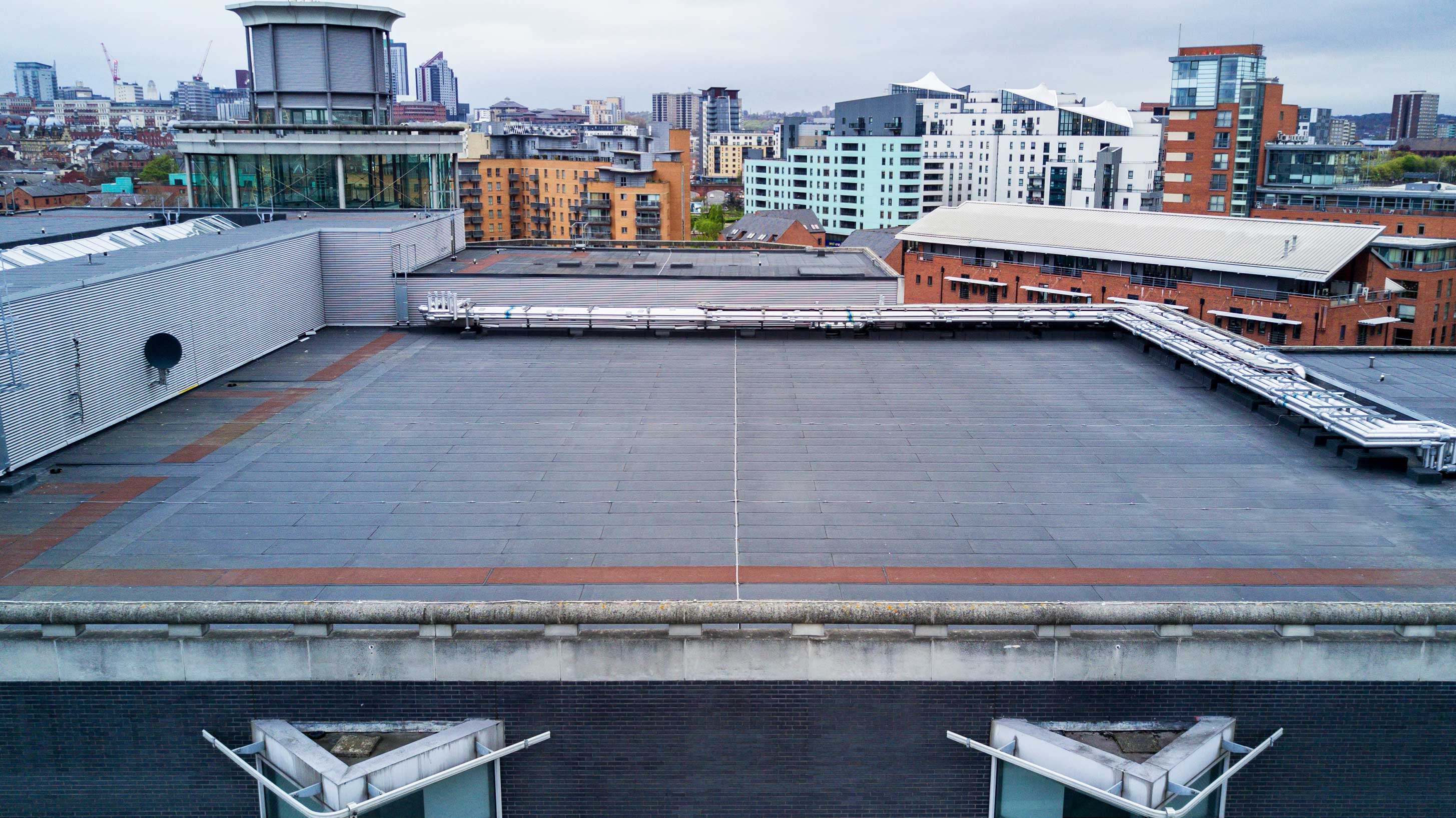 Roof of Royal Armouries building with Bauder Total Roofing System reinforced bitumen waterproofing installed