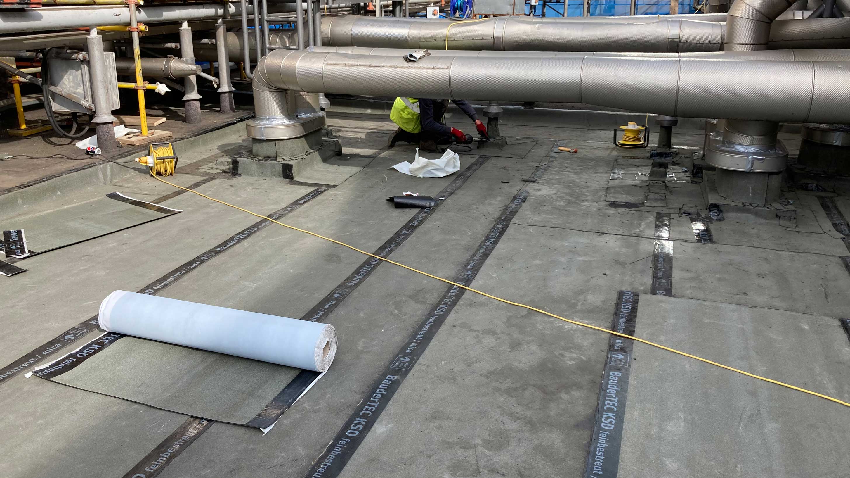 Roof of Lloyd's Building, London, with refurbishment in progress
