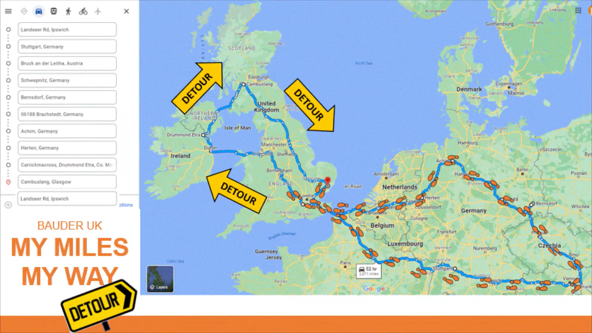 my miles my way map of UK showing route of walk