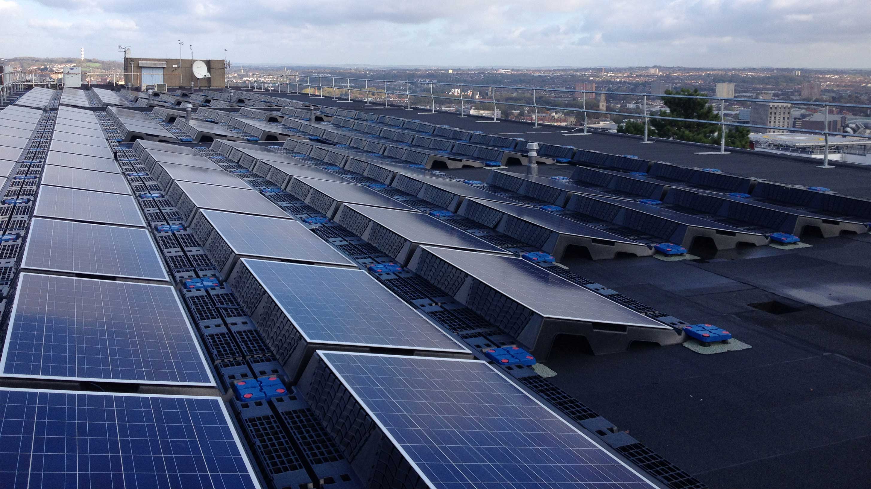 Solar panels installed on Bauder Total roof System 