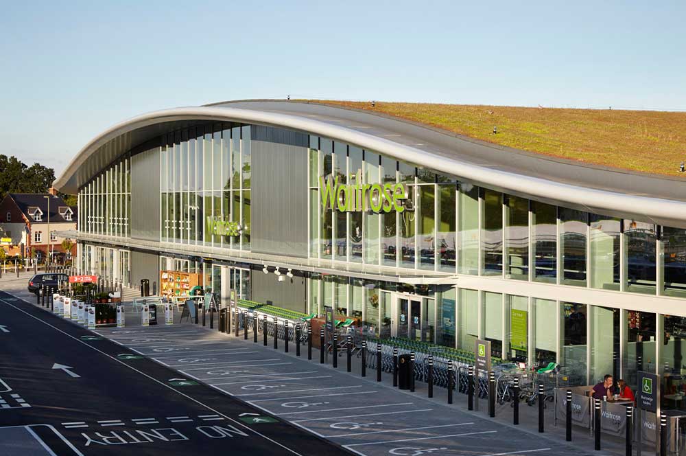 Modern architectural building with green roof to provide environmental benefits