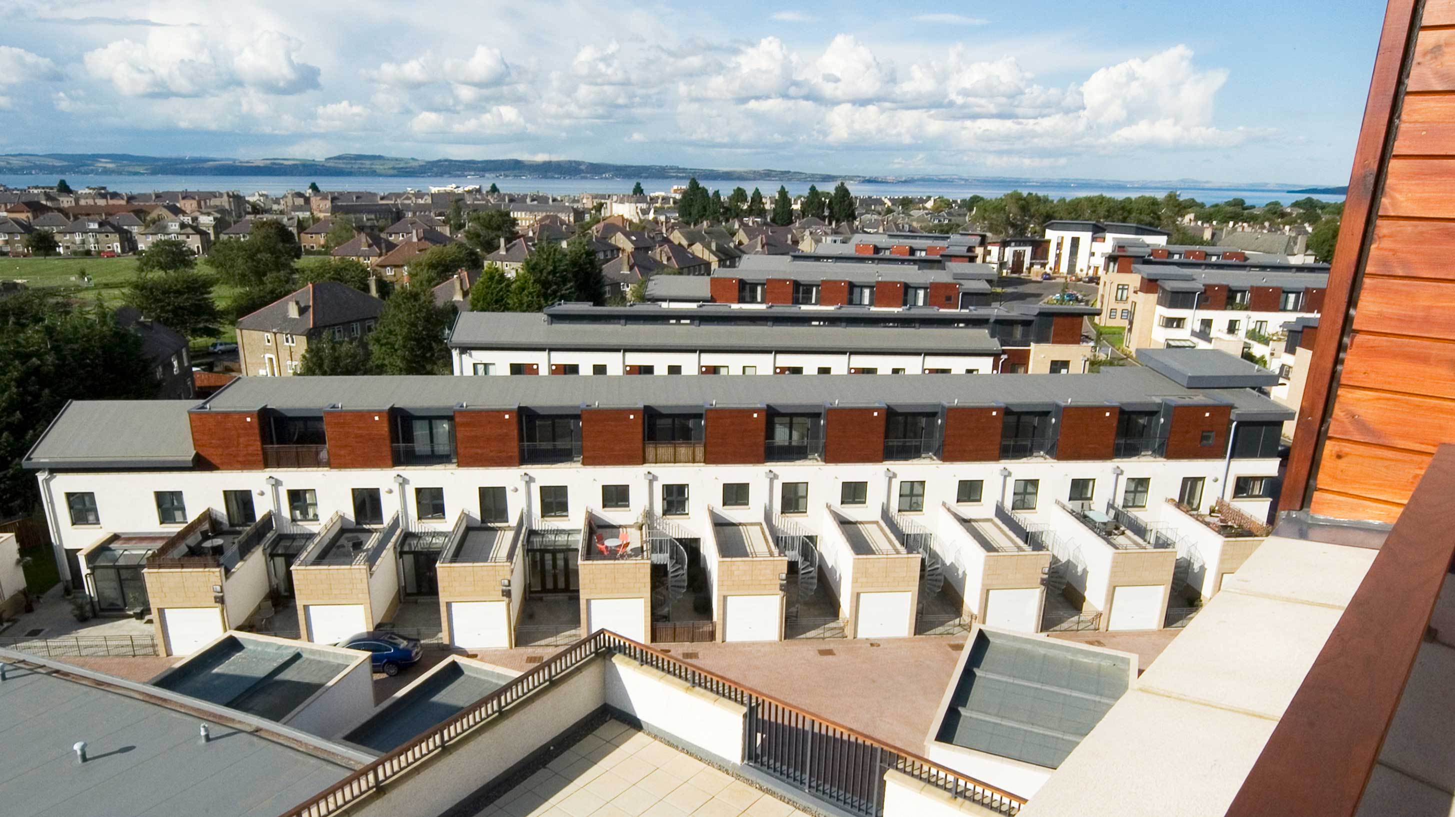 Modern housing development, The strada, showing bauder Thermofol PVC single ply waterproofing system