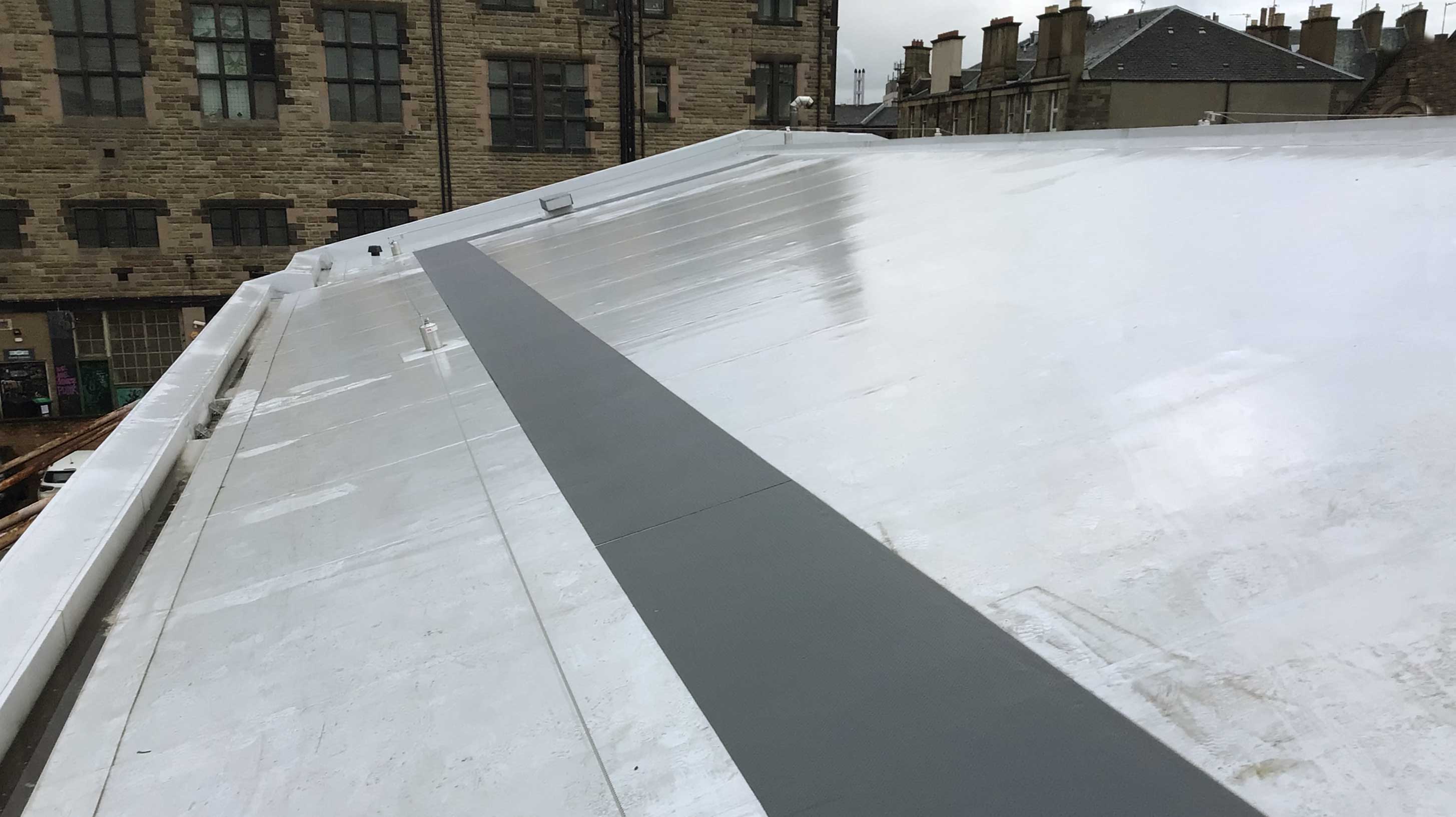 Roof of Tollcross Fire Station showing completed refurbishment project