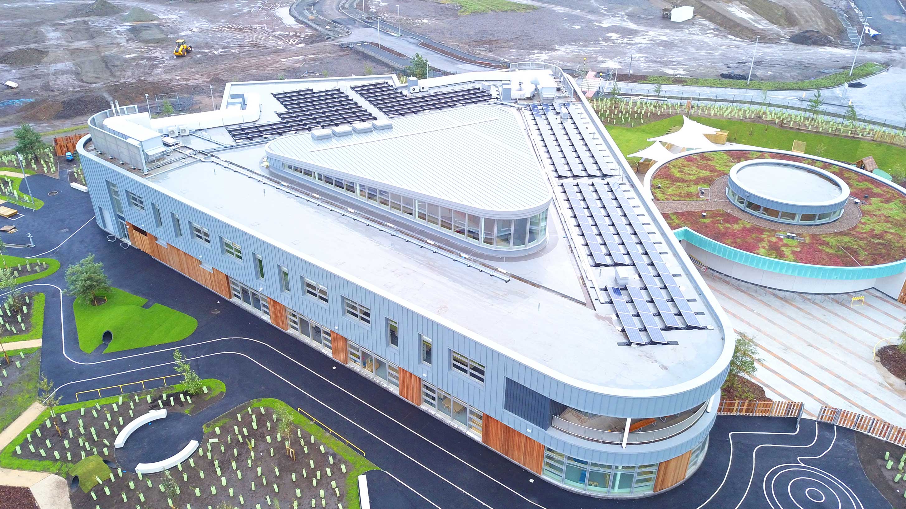 Aerial view of Maidenhill Primary school with new roof installed