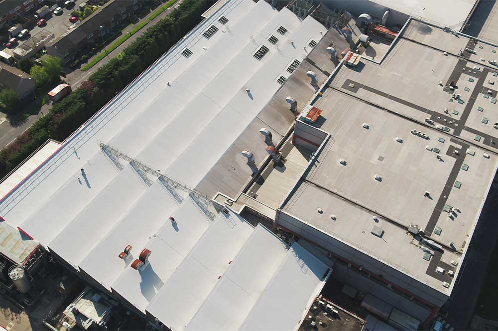 Unilever cosmetics factory and research site roof overview