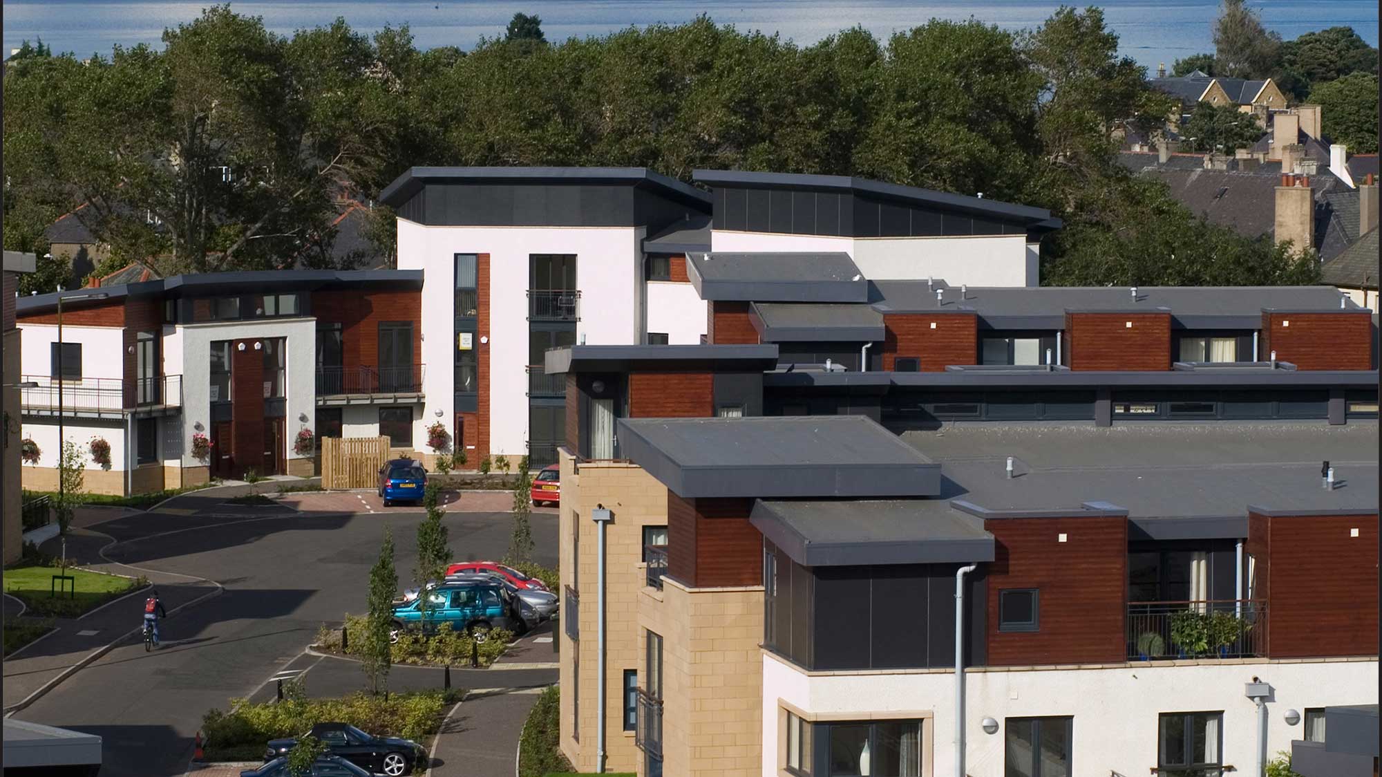 Modern housing development, The strada, showing bauder Thermofol PVC single ply waterproofing system
