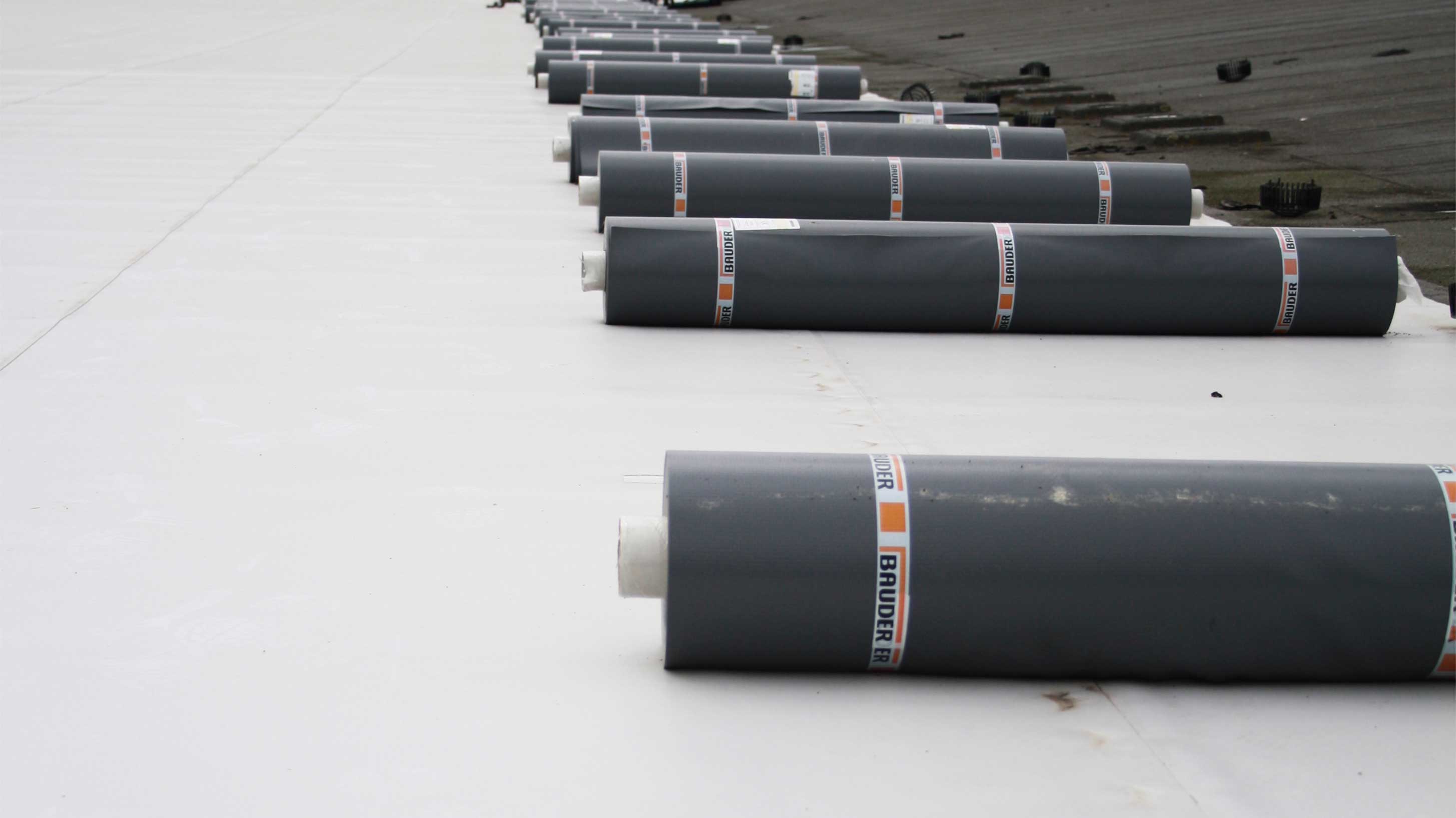 Roof of Primark Distribution Centre with BauderThermofol PVC single ply waterproofing system in a roll