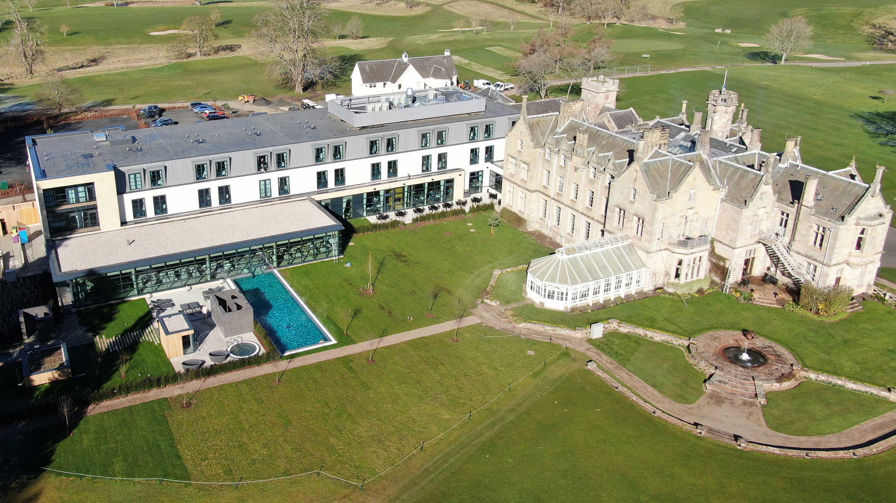 View of SCHLOSS Roxburghe Hotel Extension with BauderThermofol Single Ply insalled
